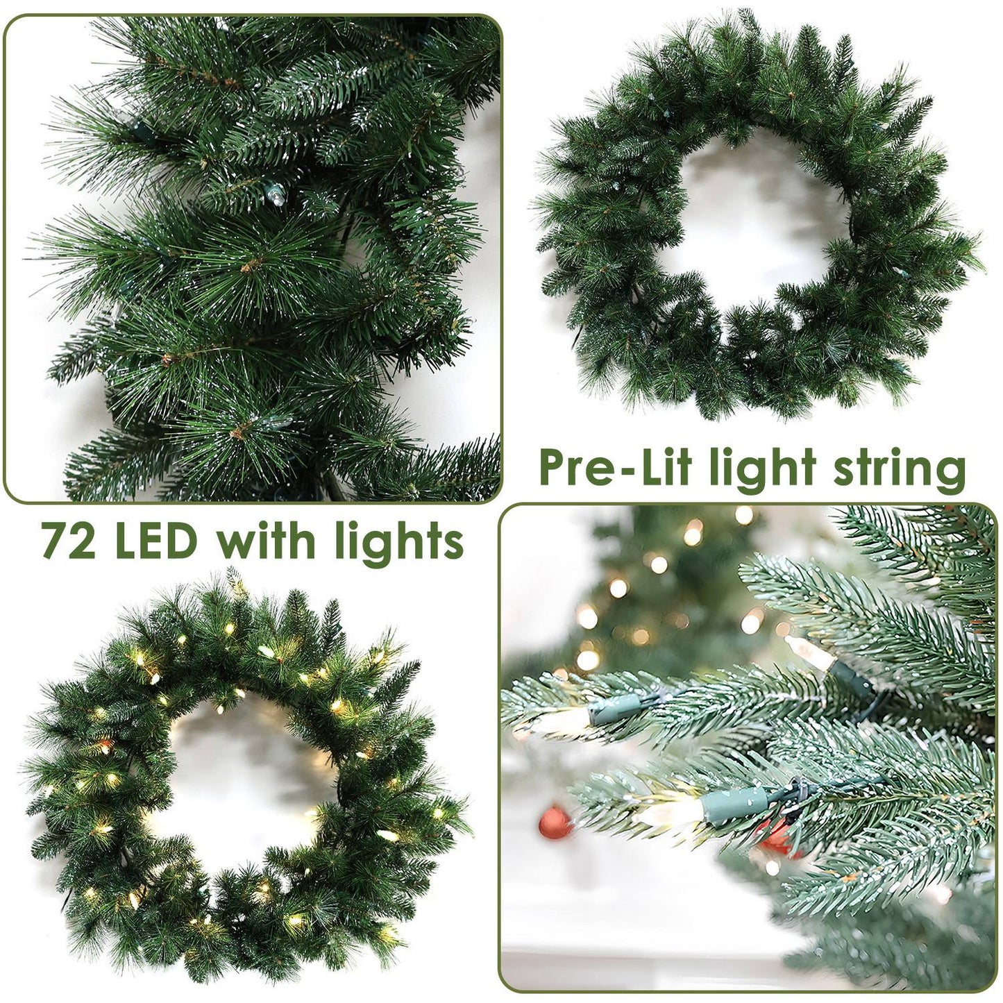 Pre-Lit Wreath, 60 cm -SW30FW30-140TW
