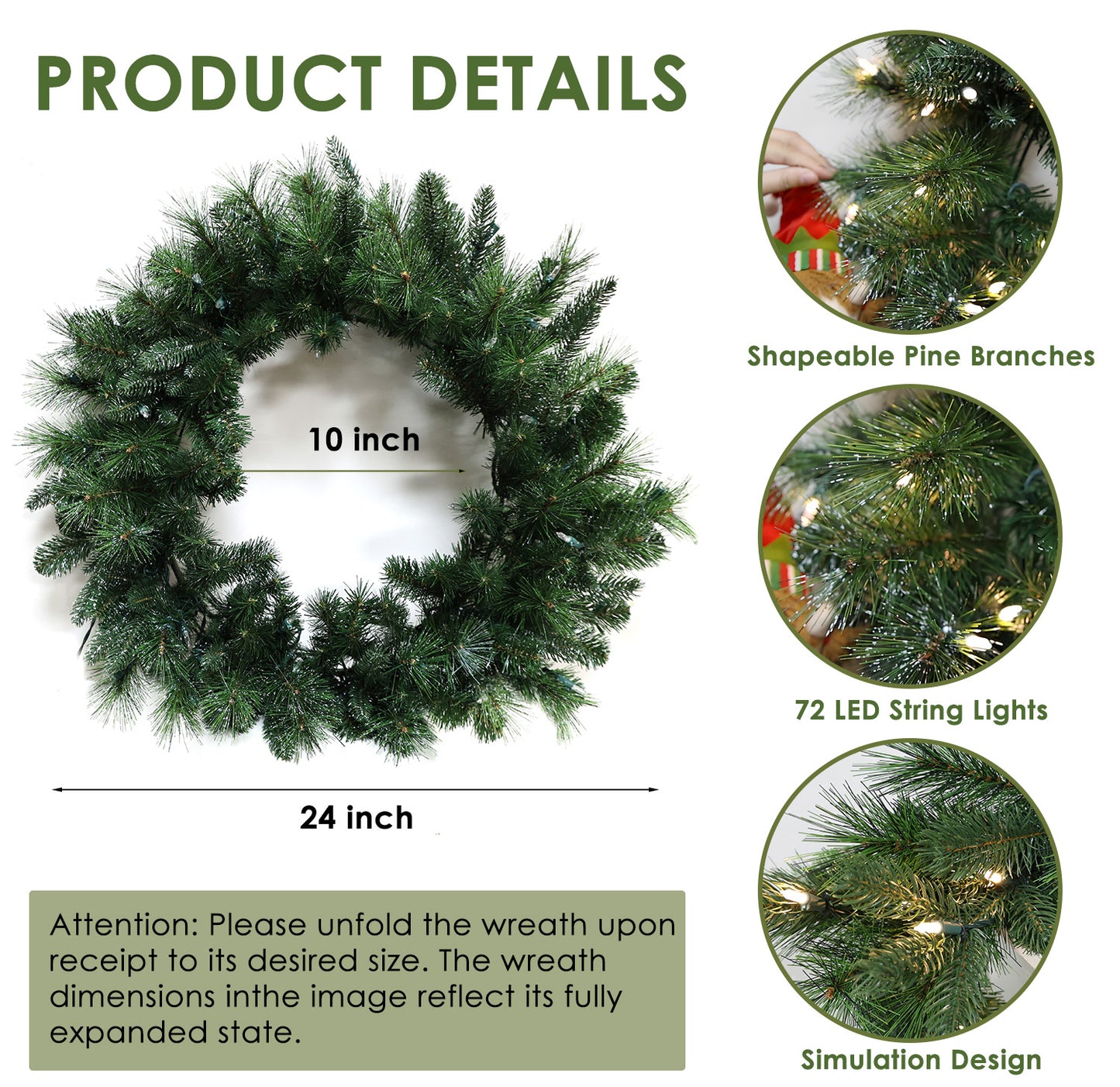 Pre-Lit Wreath, 60 cm -SW30FW30-140TW