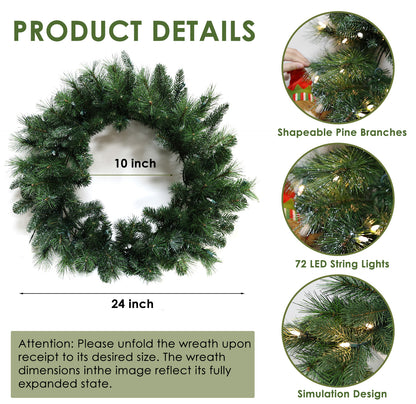 Pre-Lit Wreath, 60 cm -SW30FW30-140TW