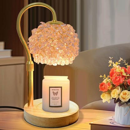 Candle Warmer Lamp with Timer, Dimmer Candle Lamp Warmer Adjustable Height, 312 K9 Crystals Lampshade Electric Wax Melt Warmer with 2 Bulbs, Wax Warmer for Scented Jar Candles (Gold)