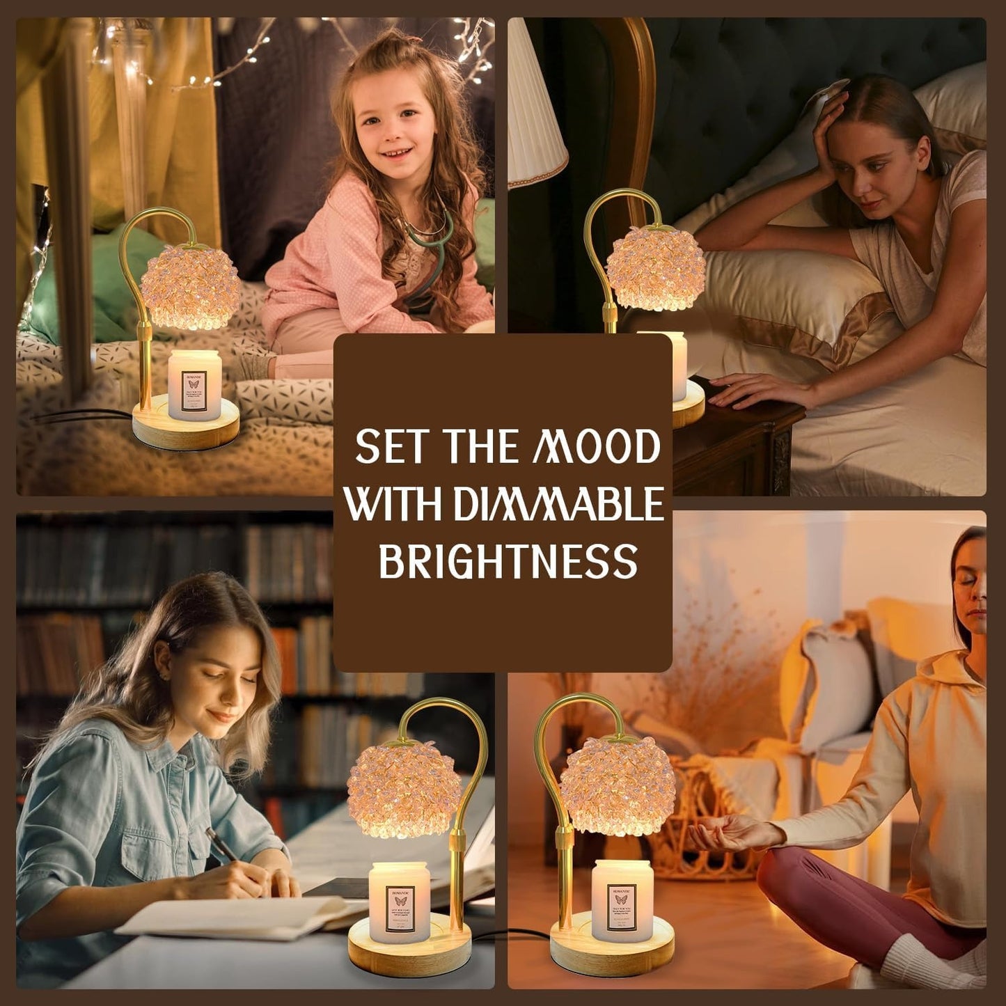 Candle Warmer Lamp with Timer, Dimmer Candle Lamp Warmer Adjustable Height, 312 K9 Crystals Lampshade Electric Wax Melt Warmer with 2 Bulbs, Wax Warmer for Scented Jar Candles (Gold)
