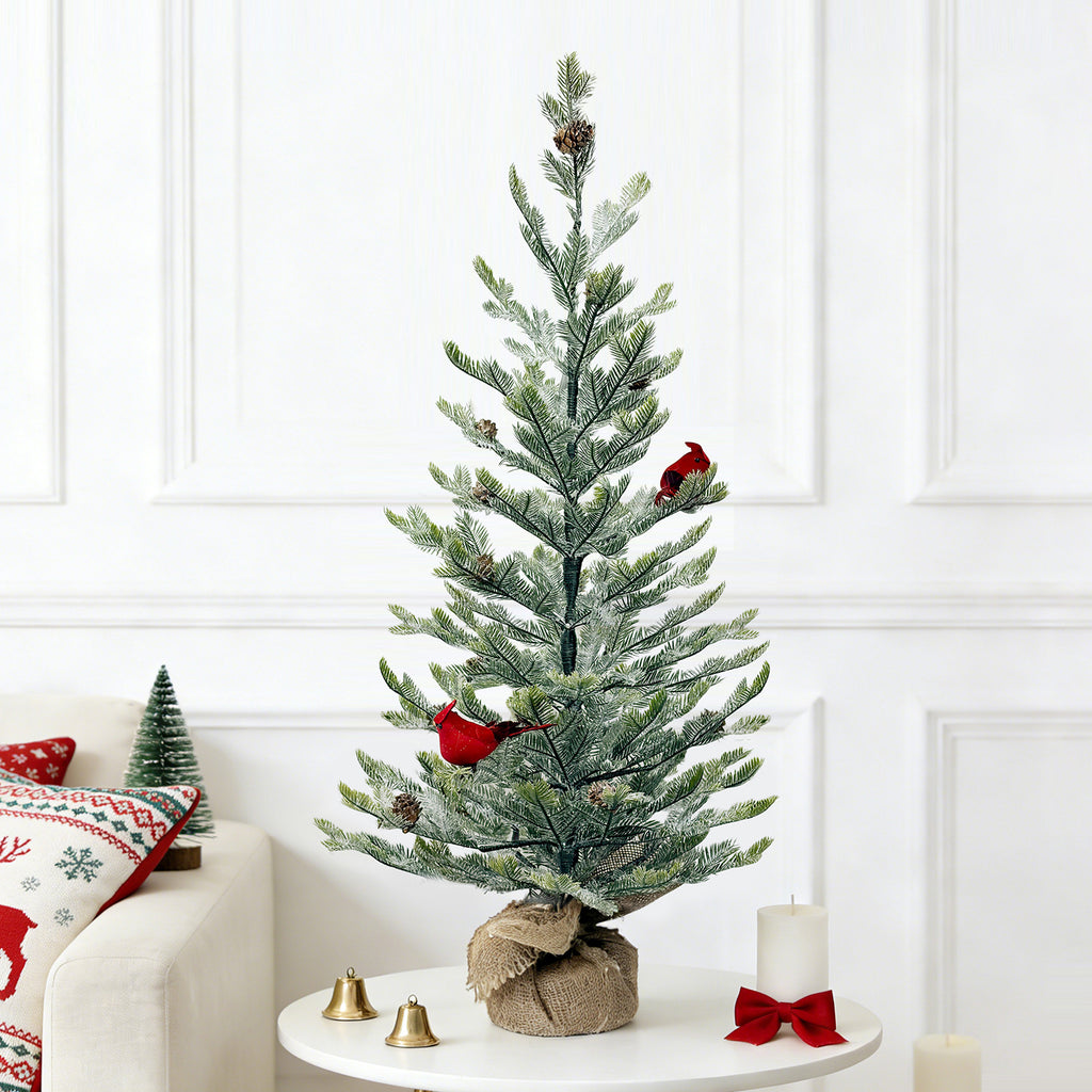 Mini Christmas Tree 30" – Frosted Greenery with Birds & Pine Cones – YCY020-102B-30T