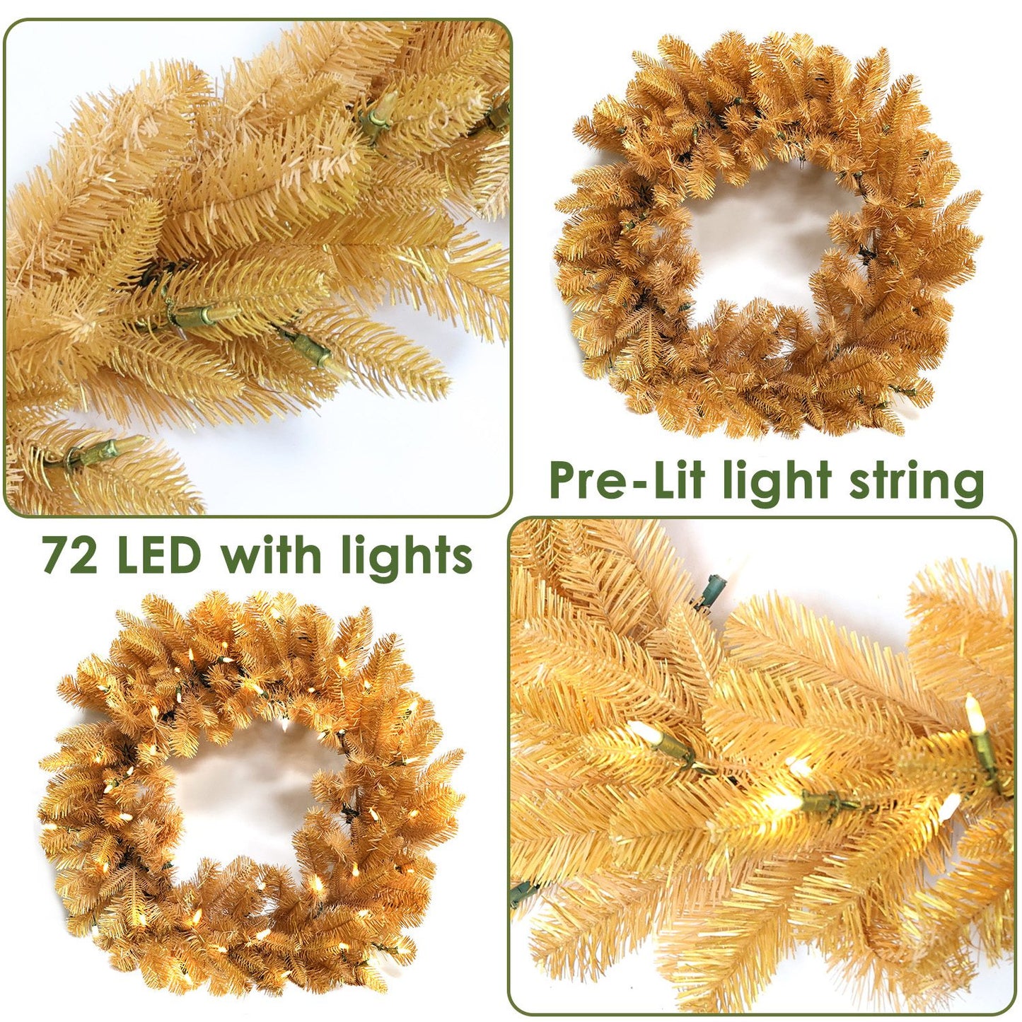 Pre-Lit Wreath, 60 cm -SW30FW30-164T-72LED-P