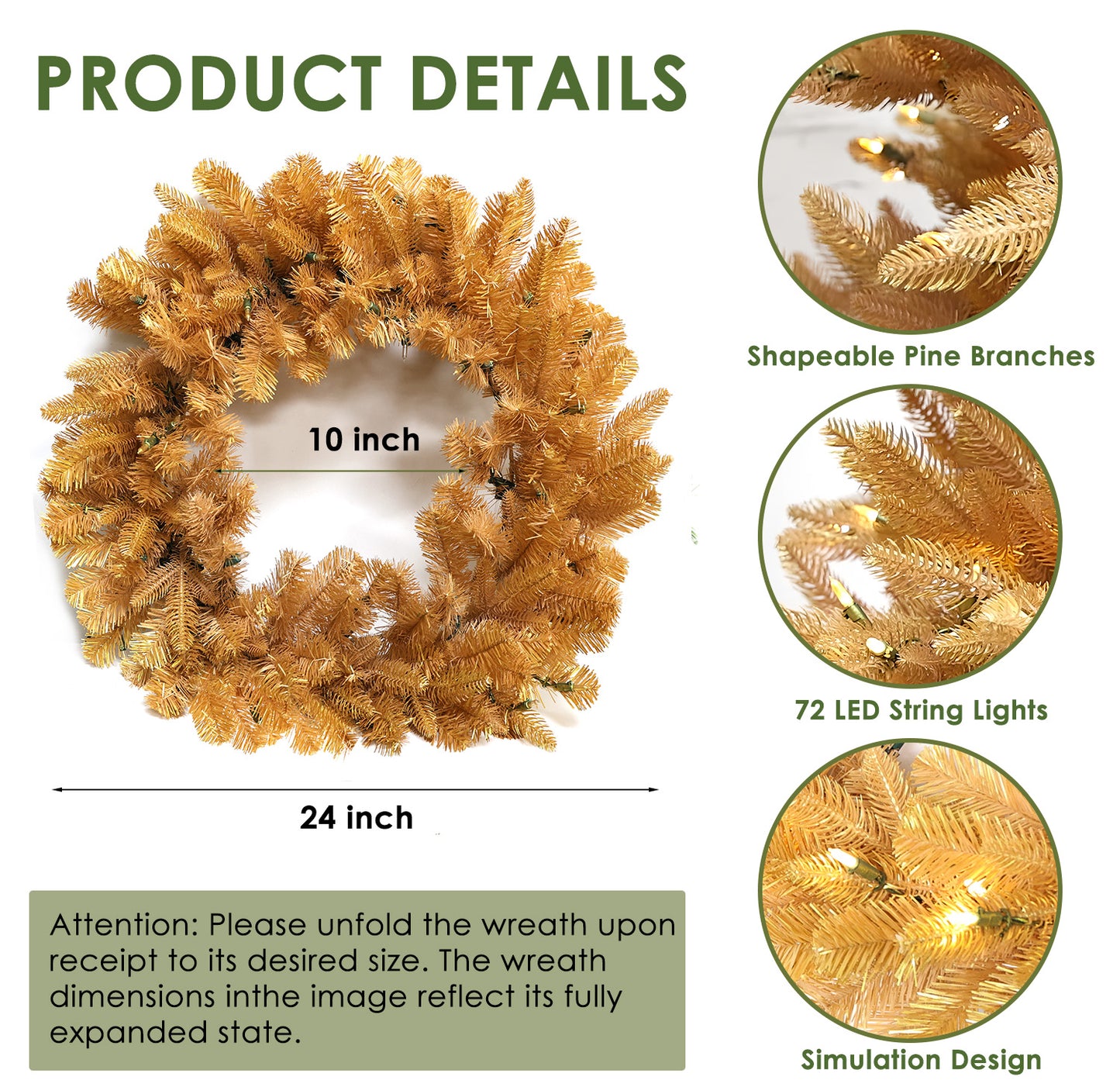 Pre-Lit Wreath, 60 cm -SW30FW30-164T-72LED-P