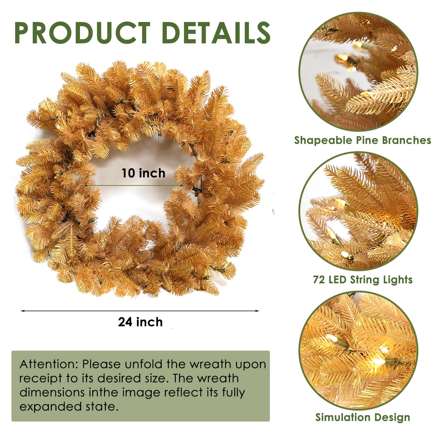 Pre-Lit Wreath, 60 cm -SW30FW30-164T-72LED-P