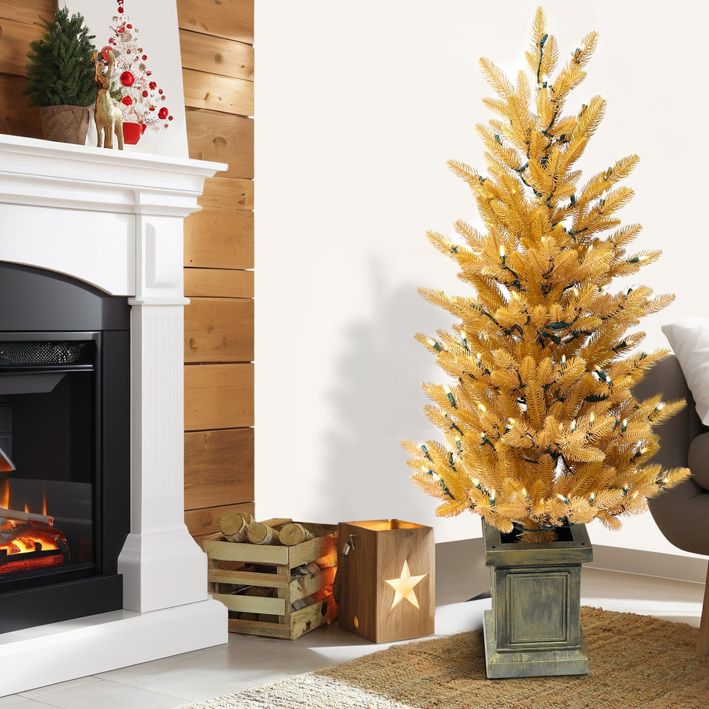 Pre-Lit Potted Pine Christmas Tree, 4 ft (S48FW23-138T-174LED-P)