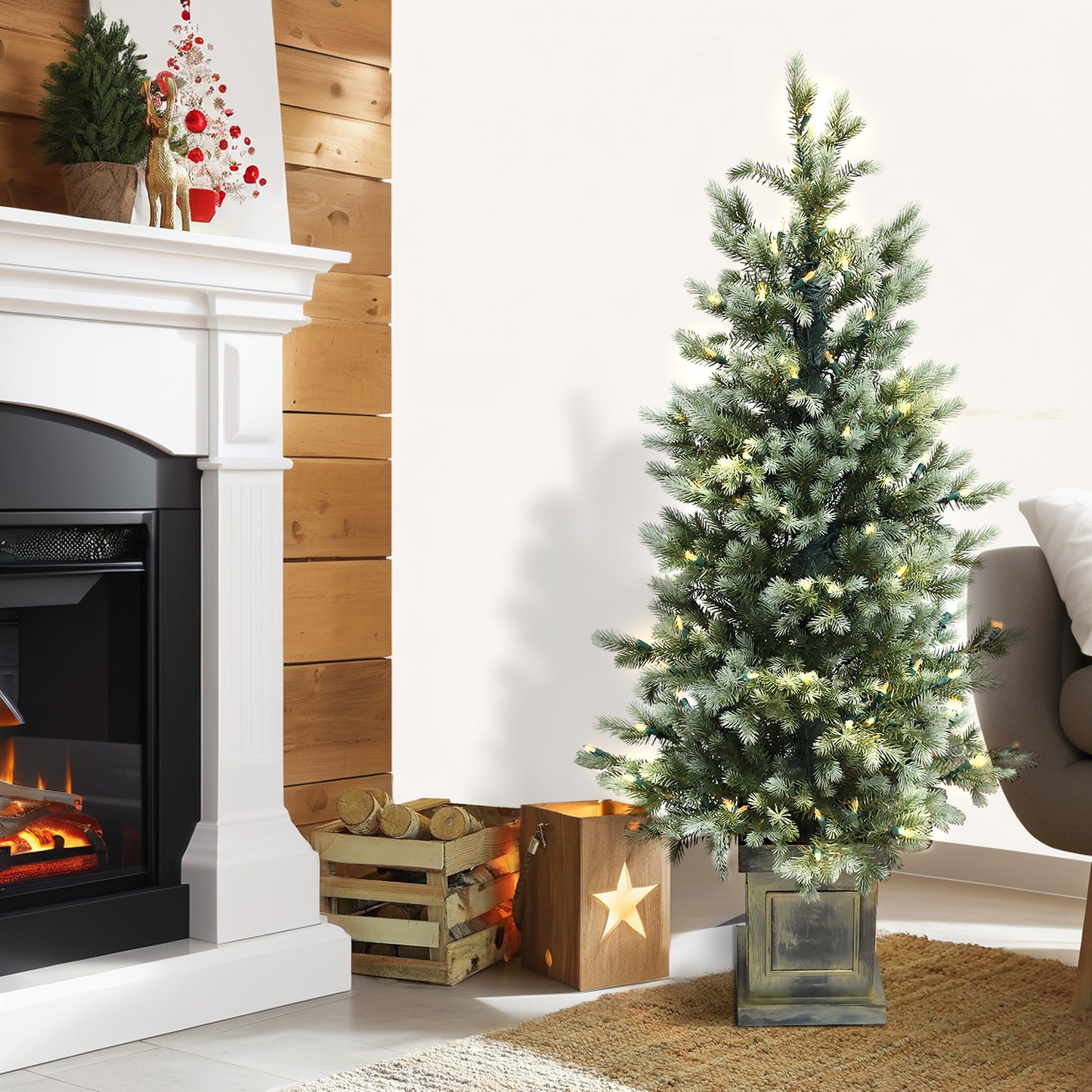 Pre-Lit Potted Pine Christmas Tree, 4 ft (S48FW23-138T-174LED)