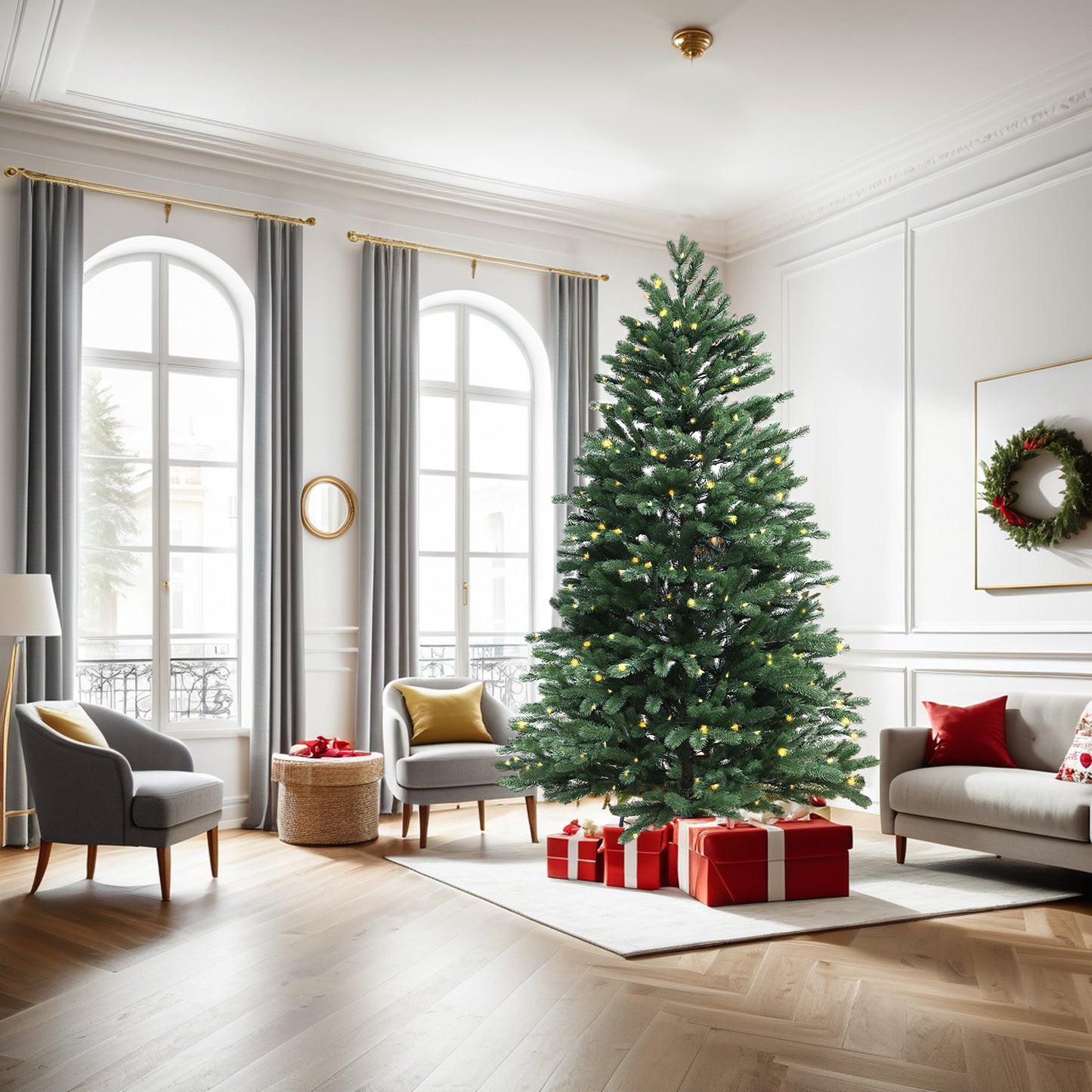 Pre-Lit Traditional Fir Multi-Function Christmas Tree,7.5 ft(B90FW50-796T-498LED)