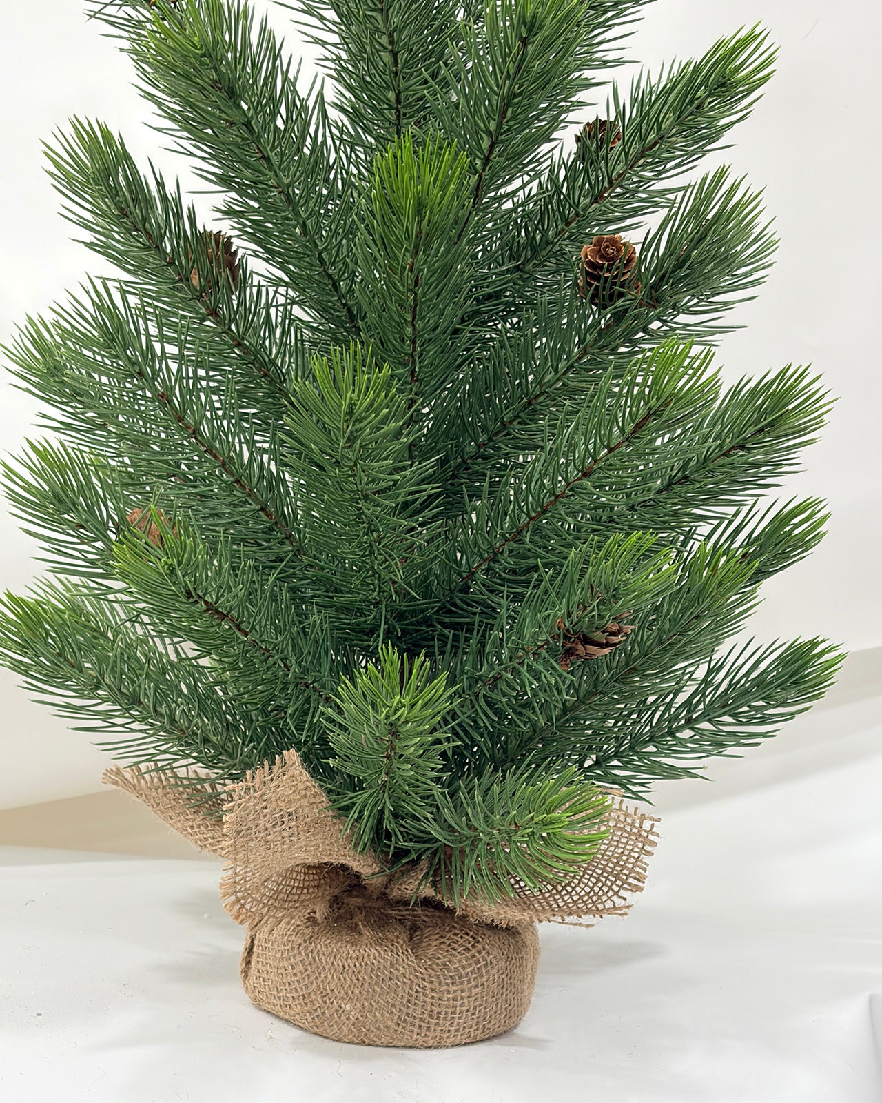 Mini Christmas Tree 24" – Greenery with Natural Pine Cones & Burlap Base – YCY277-24T