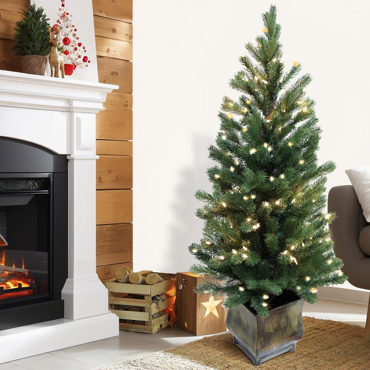 Pre-Lit Potted Pine Christmas Tree, 4 ft (S48FW23-168T-174LED)