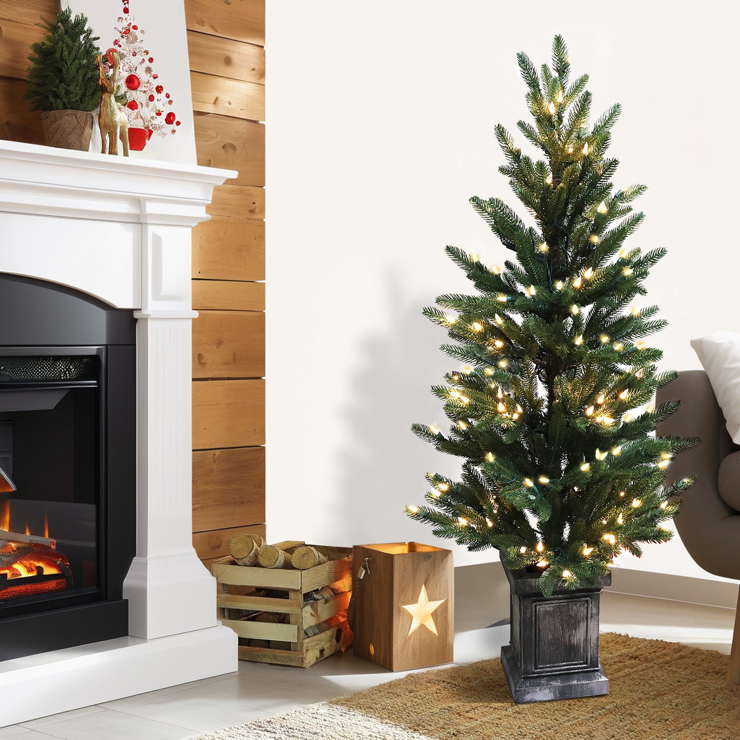 Pre-Lit Potted Pine Christmas Tree, 4 ft (S48FW23-138TW-174LED)