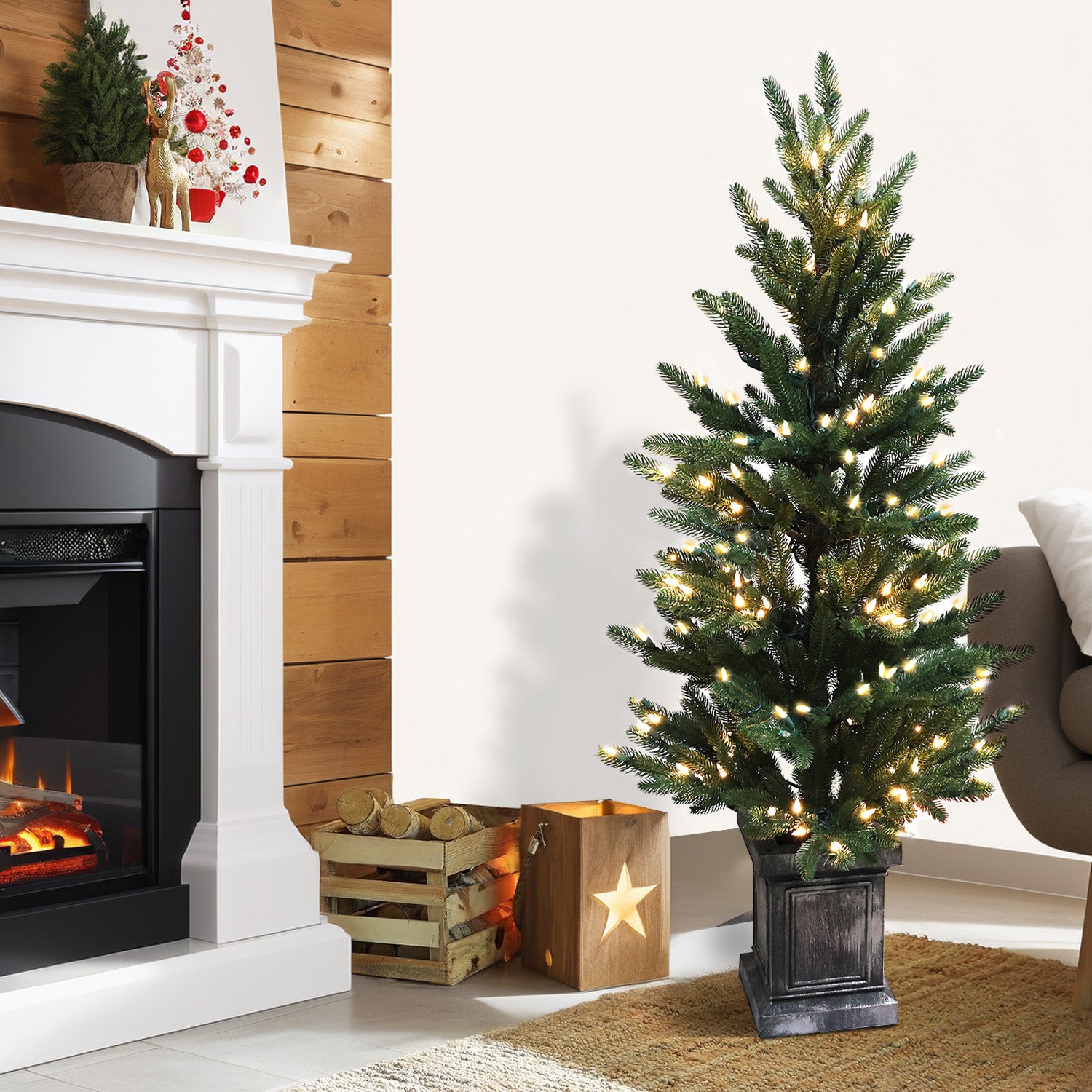 Pre-Lit Potted Pine Christmas Tree, 4 ft (S48FW23-138TW-174LED)