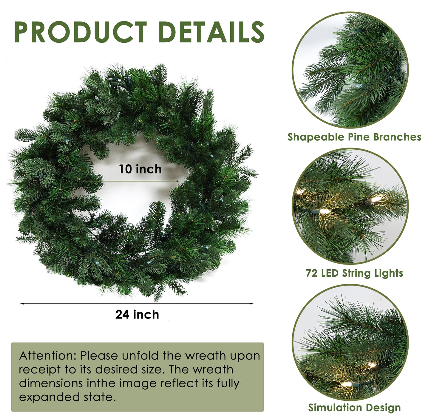 Pre-Lit Wreath, 60 cm -SW30FW30-130T