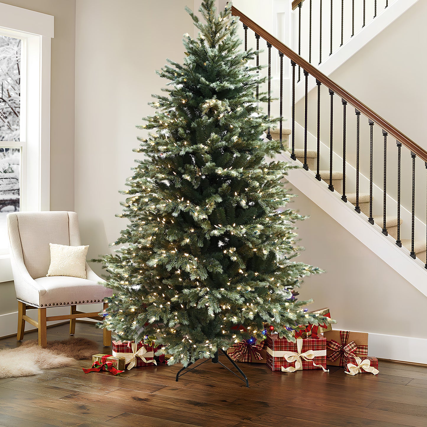 Pre-Lit Traditional Fir Multi-Function Christmas Tree,7.5 ft(B90FW54-807T-534LED)