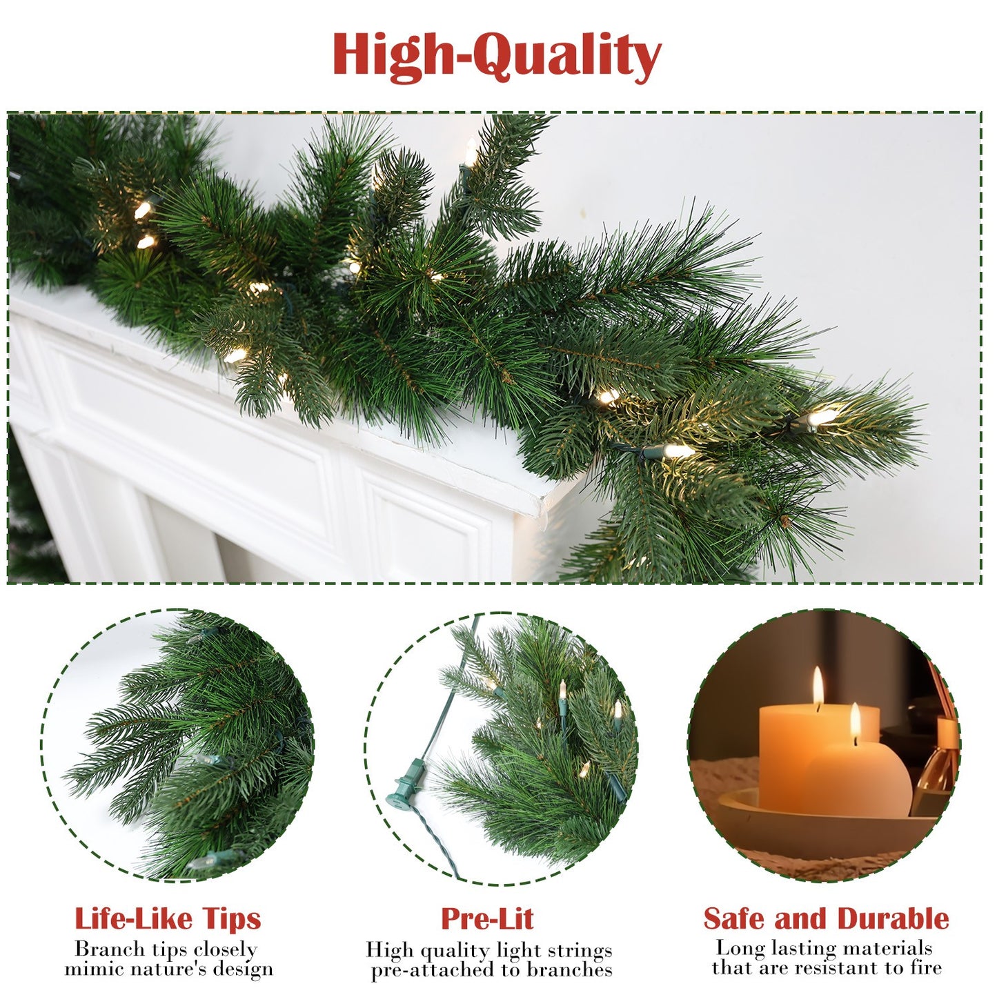 Pre-Lit Warm White LEDs Garland (G108FW12-180T-72LED )