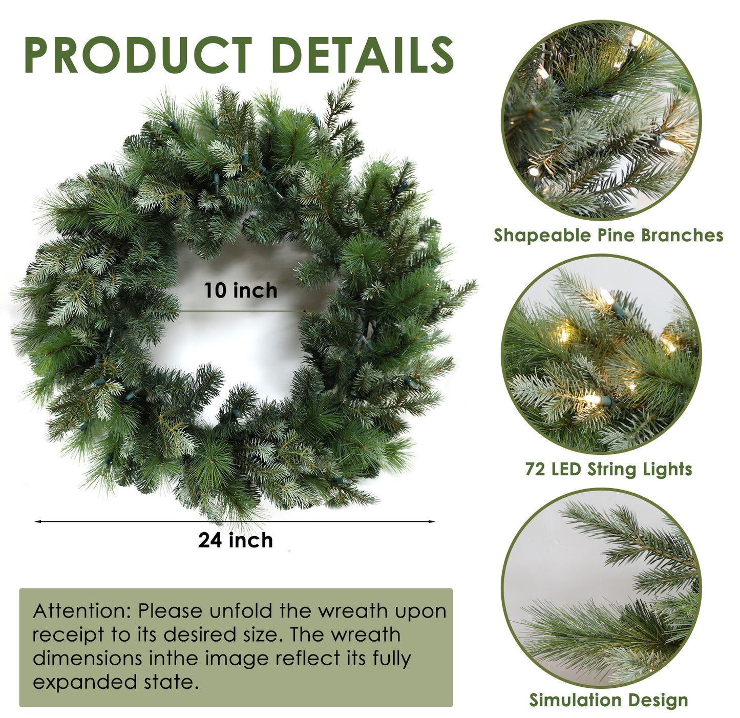 Pre-Lit Wreath, 60 cm -SW30FW30-120T