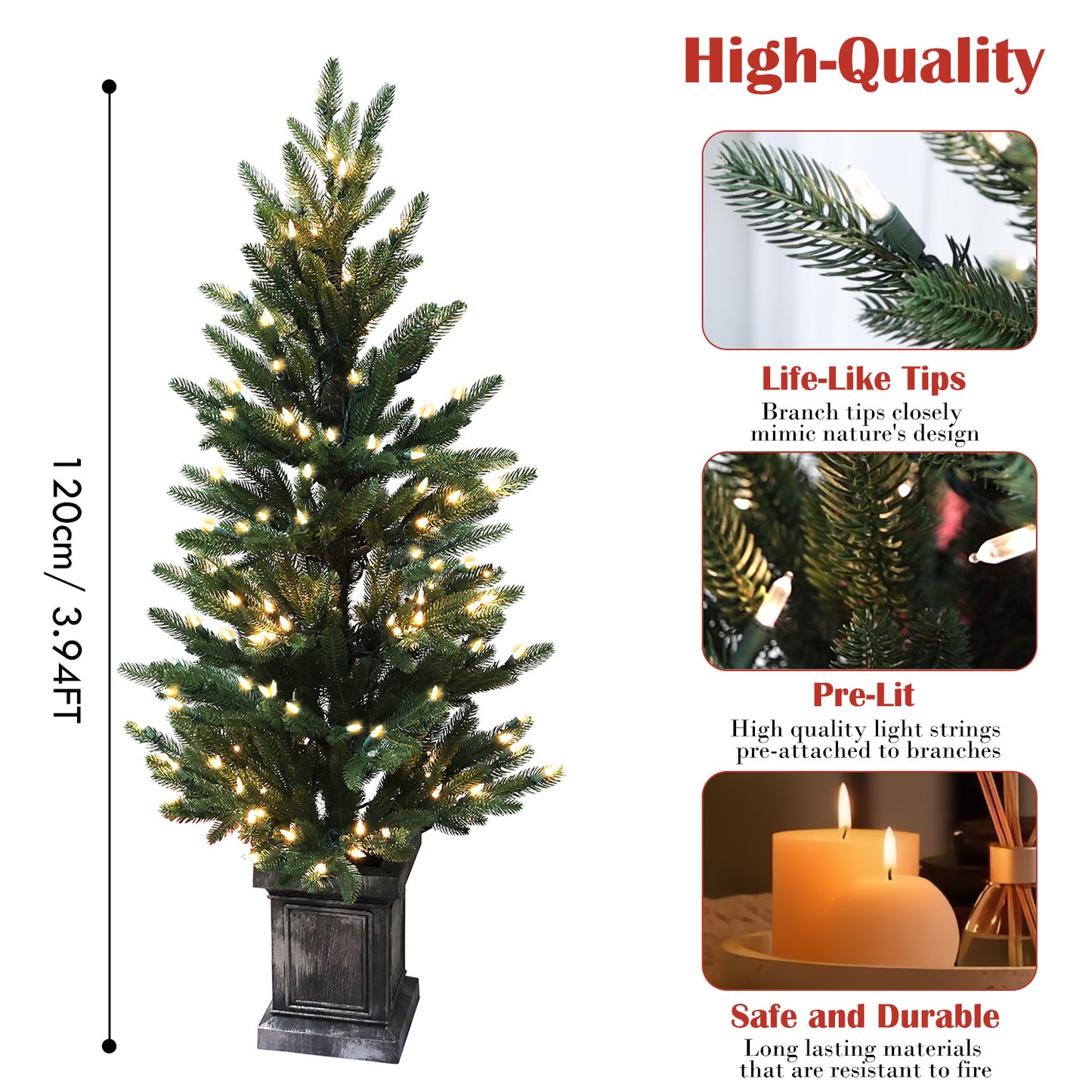 Pre-Lit Potted Pine Christmas Tree, 4 ft (S48FW23-138TW-174LED)