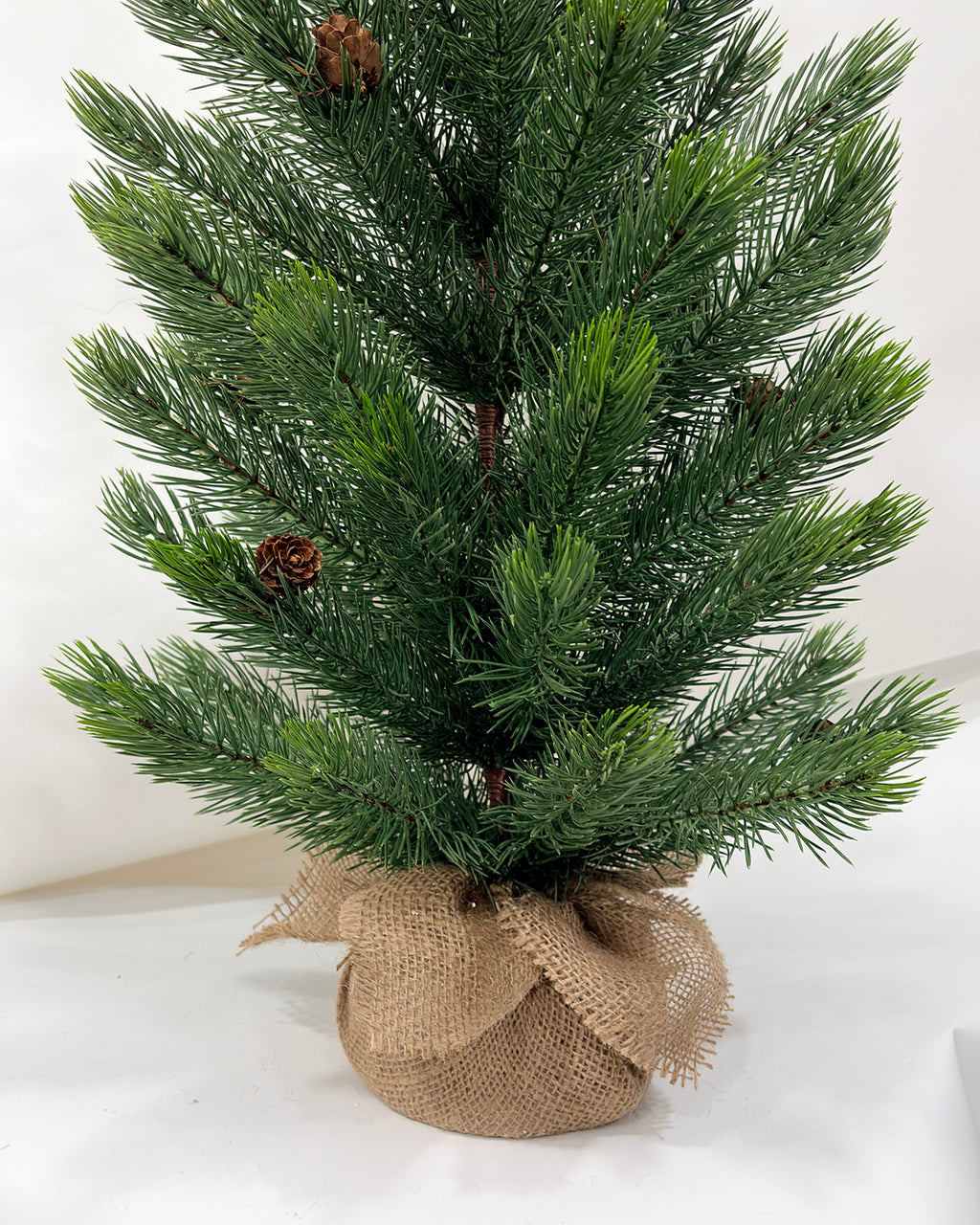Mini Christmas Tree 30" – Greenery with Natural Pine Cones & Burlap Base – YCY277-30T