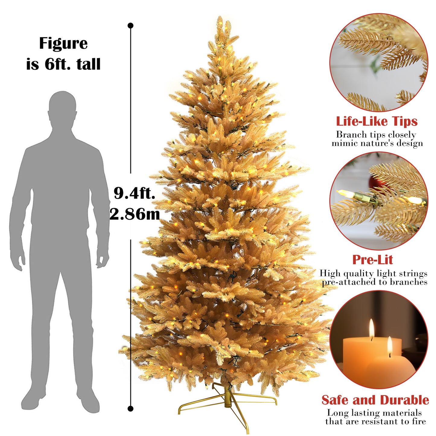 Pre-Lit Traditional Fir Multi-Function Christmas Tree,7.5 ft(B90FW54-1000T-534LED-P)