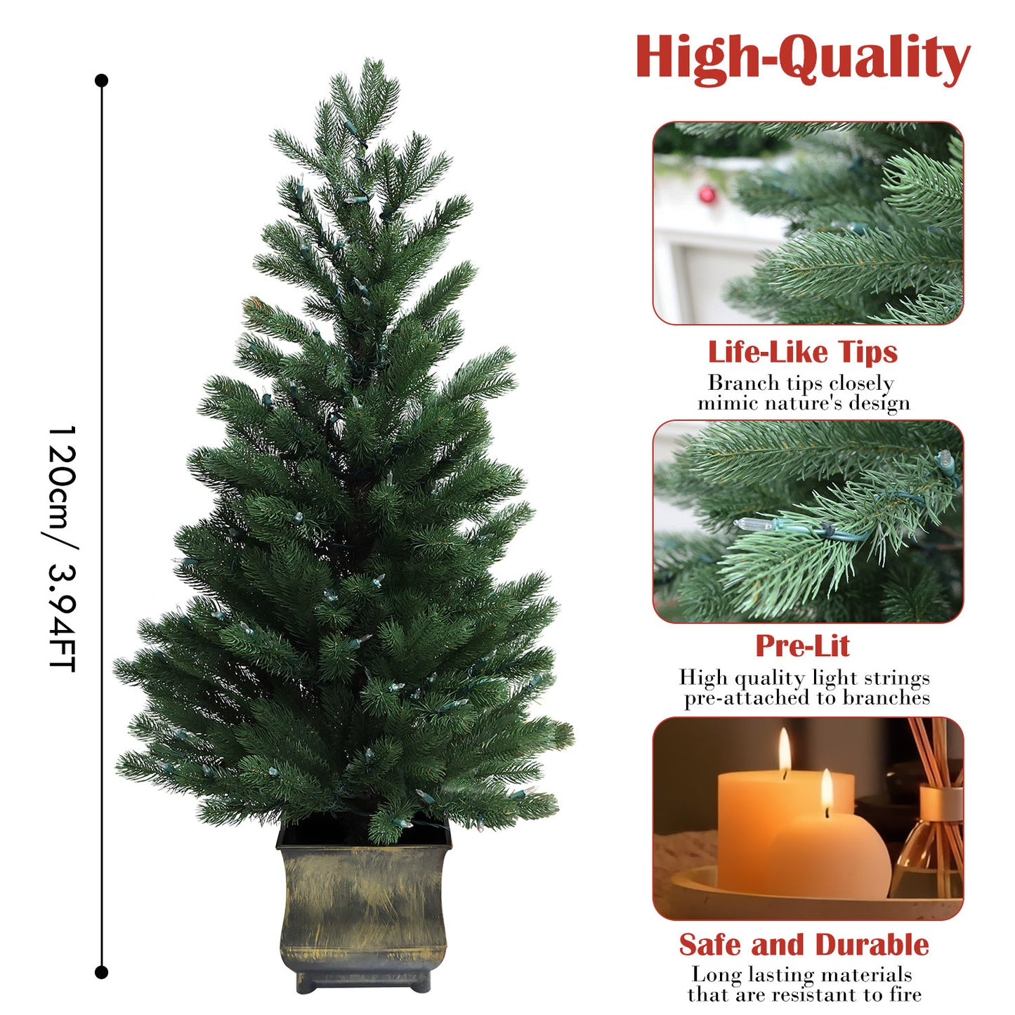 Pre-Lit Potted Pine Christmas Tree, 4 ft (S48FW23-168T-174LED)