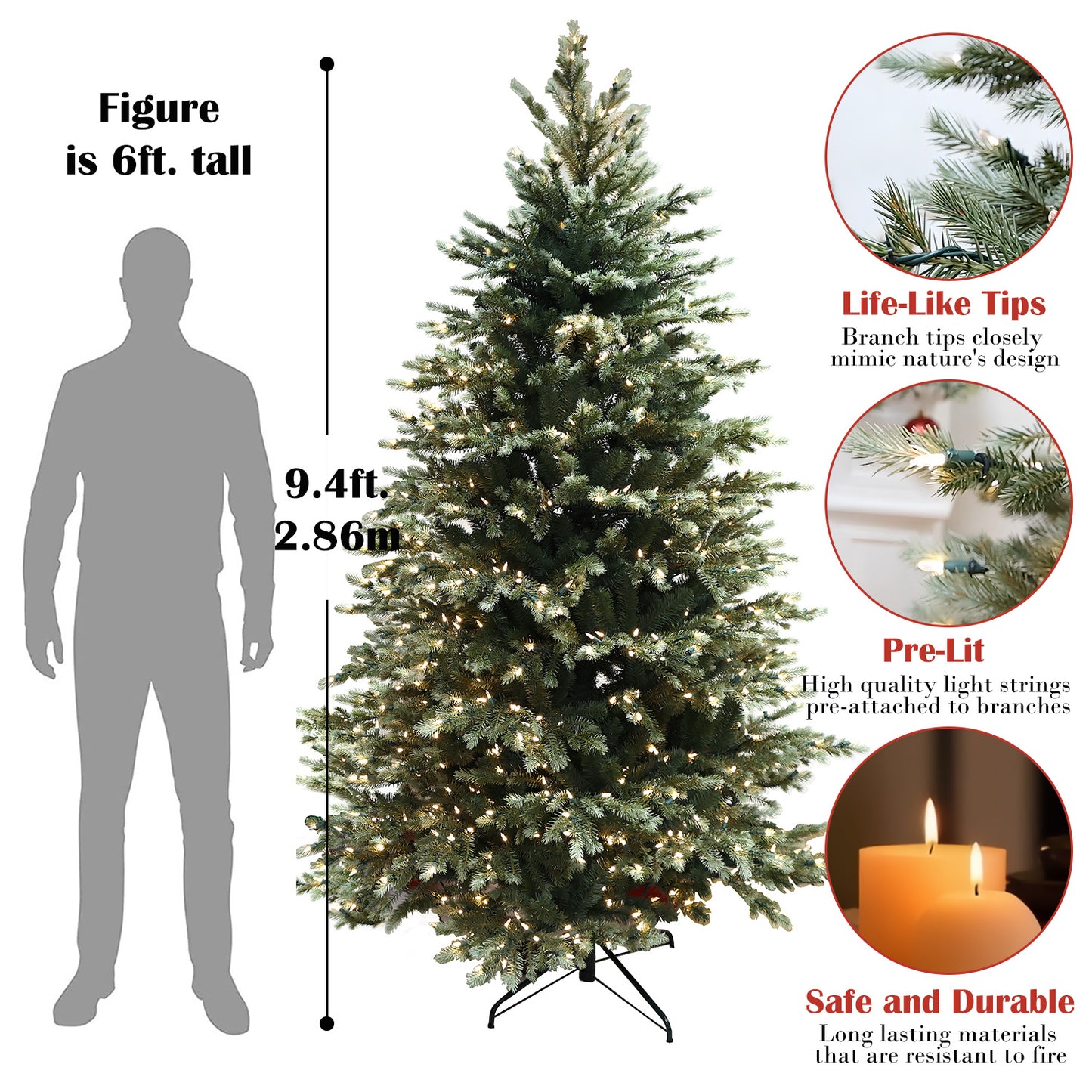 Pre-Lit Traditional Fir Multi-Function Christmas Tree,7.5 ft(B90FW54-807T-534LED)