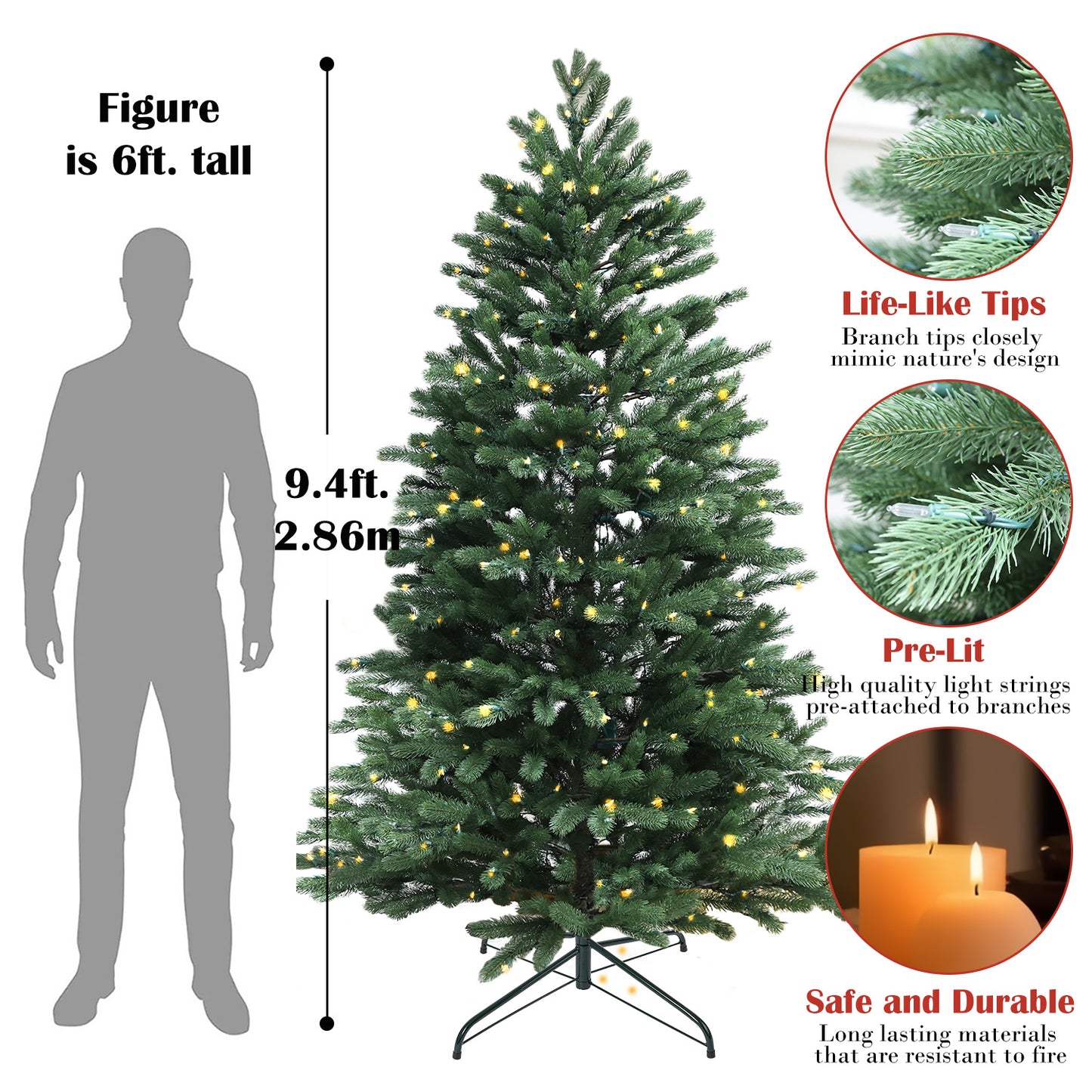 Pre-Lit Traditional Fir Multi-Function Christmas Tree,7.5 ft(B90FW50-796T-498LED)
