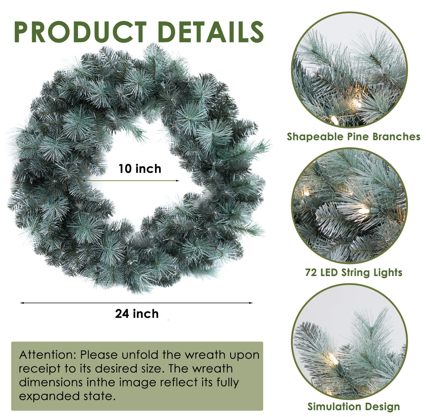 Pre-Lit Wreath, 60 cm -SW30FW30-150TS