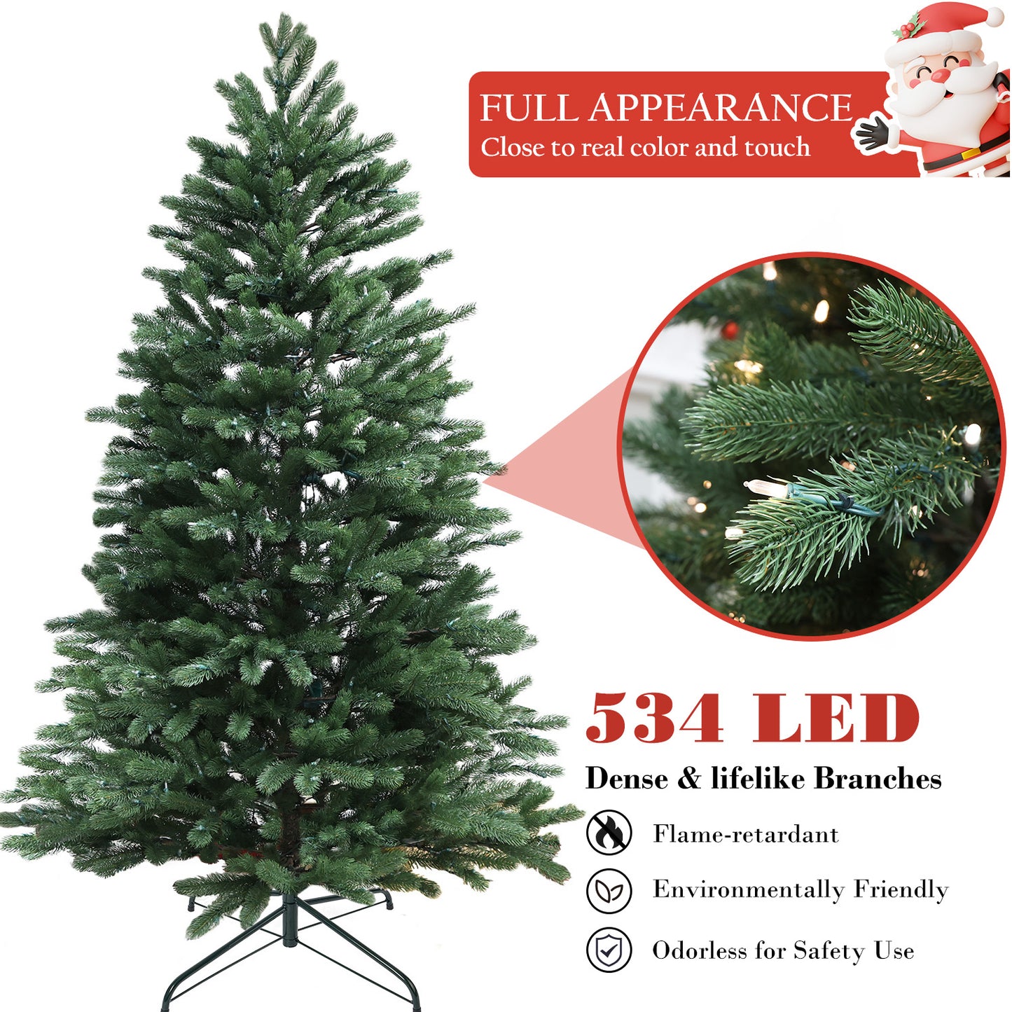 Pre-Lit Traditional Fir Multi-Function Christmas Tree,7.5 ft(B90FW50-796T-498LED)
