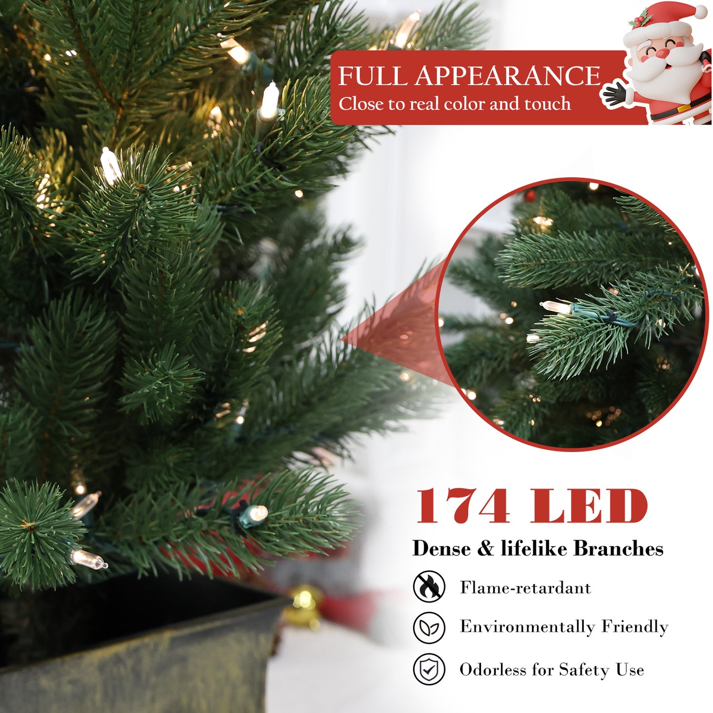 Pre-Lit Potted Pine Christmas Tree, 4 ft (S48FW23-168T-174LED)