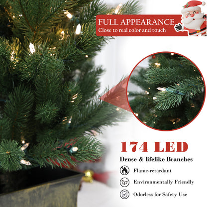 Pre-Lit Potted Pine Christmas Tree, 4 ft (S48FW23-168T-174LED)