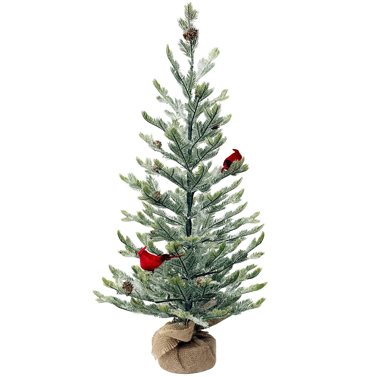 Mini Christmas Tree 30" – Frosted Greenery with Birds & Pine Cones – YCY020-102B-30T