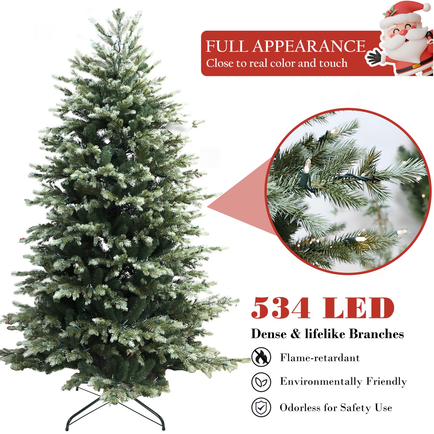 Pre-Lit Traditional Fir Multi-Function Christmas Tree,7.5 ft(B90FW54-807T-534LED)