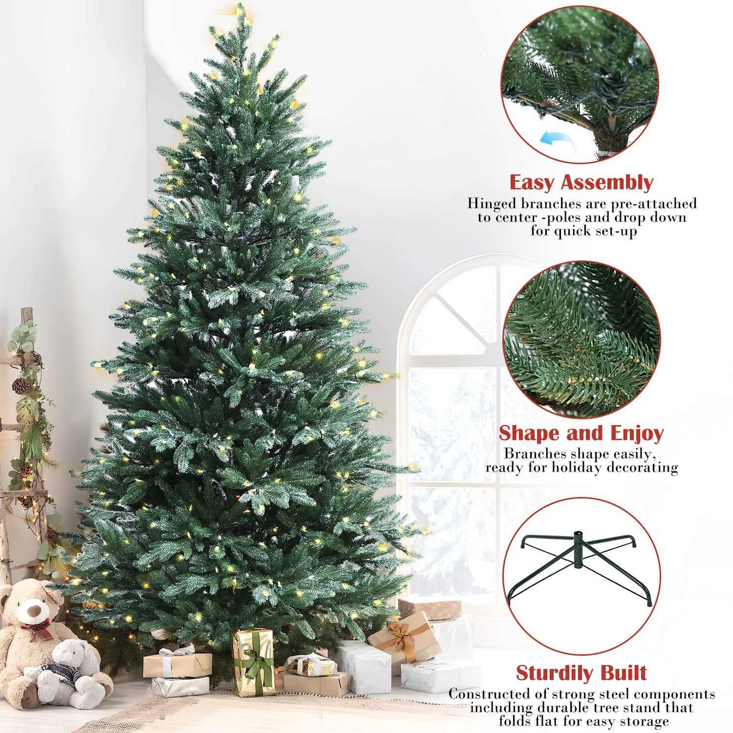 Pre-Lit Traditional Fir Multi-Function Christmas Tree,7.5 ft