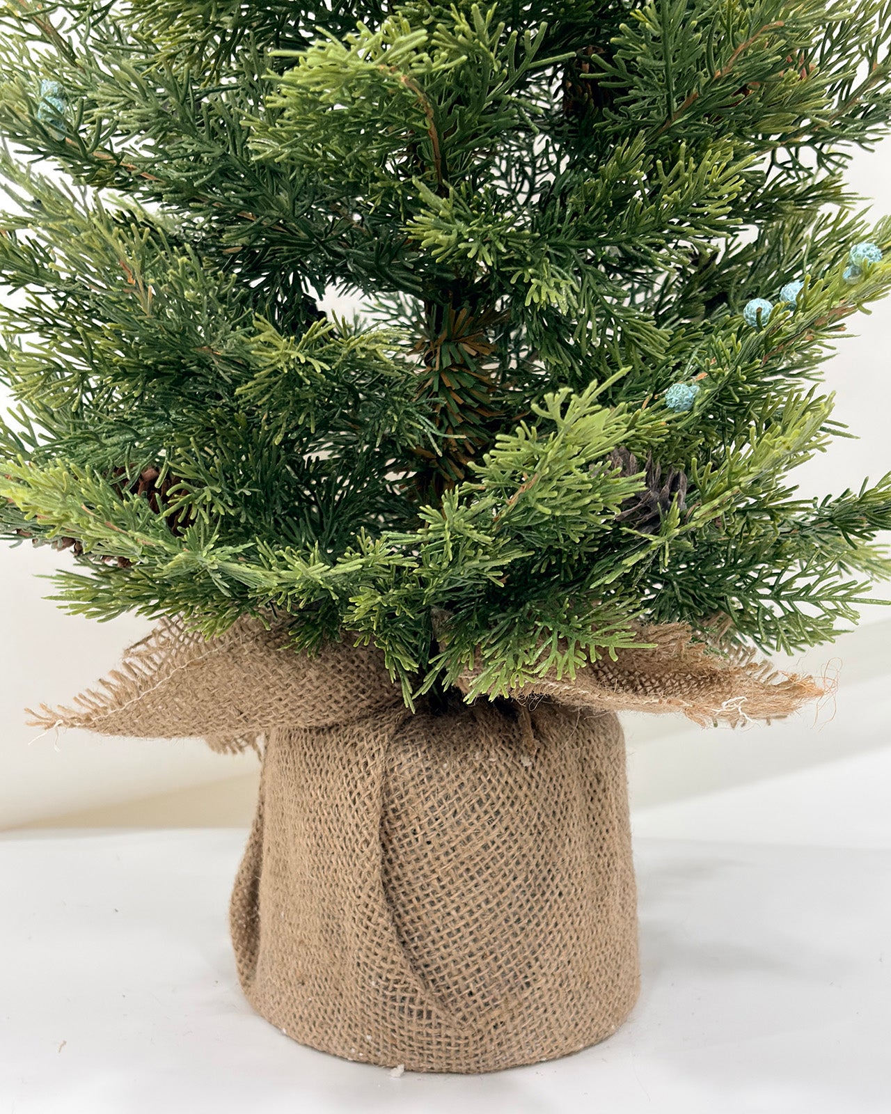 Mini Christmas Tree 24" – Greenery with Natural Pine Cones & Burlap Base – YCY025-93-24TT