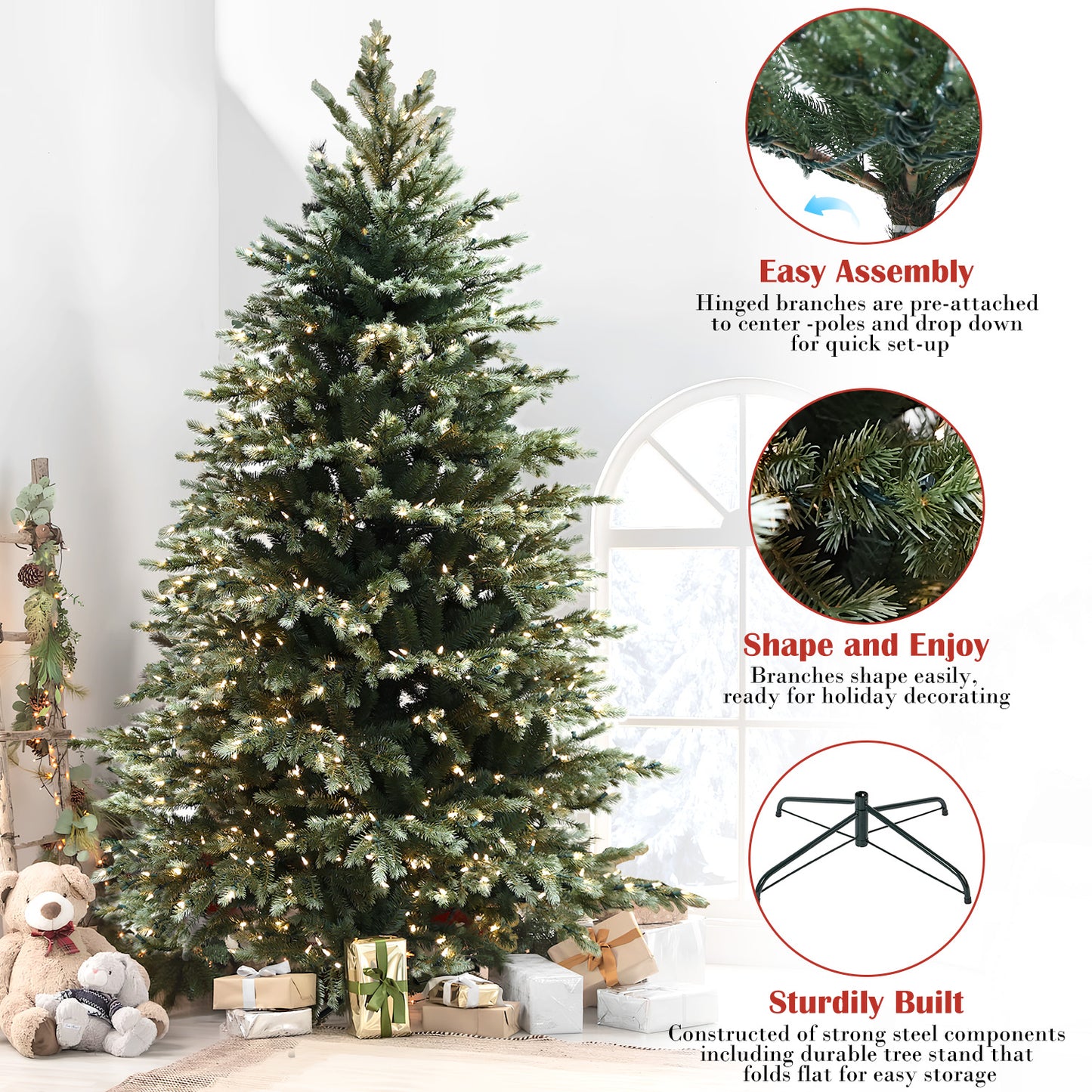 Pre-Lit Traditional Fir Multi-Function Christmas Tree,7.5 ft(B90FW54-807T-534LED)