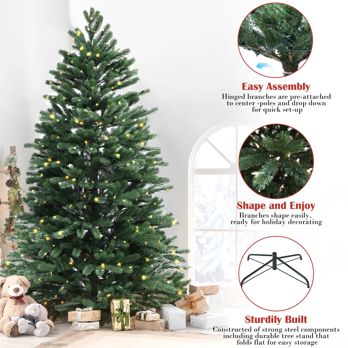 Pre-Lit Traditional Fir Multi-Function Christmas Tree,7.5 ft(B90FW50-796T-498LED)