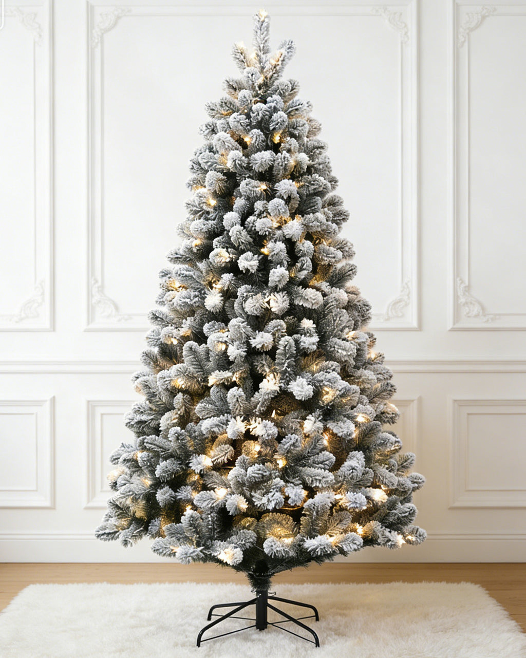 Pre-lit Christmas Greenery Tree 7FT – Frosted Green Pine – B84FW48-965TF-300LED