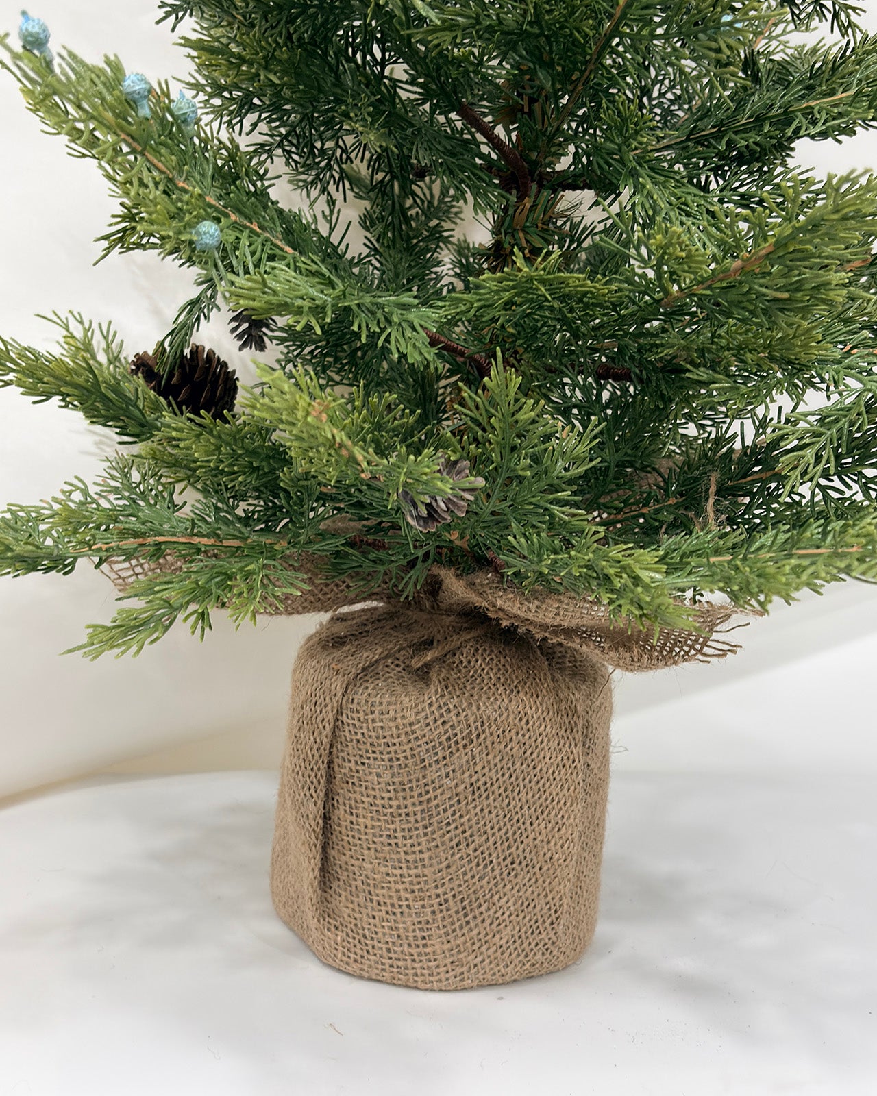 Mini Christmas Tree 36" – Greenery with Natural Pine Cones & Burlap Base – YCY025-93-36TT