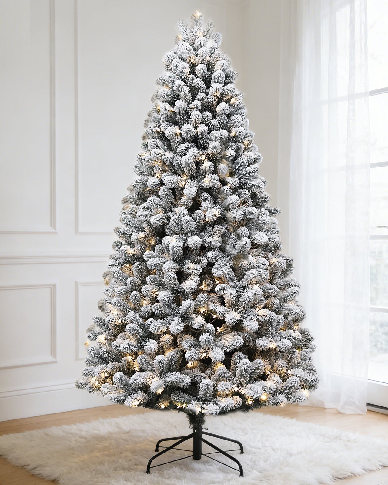 Pre-lit Christmas Greenery Tree 8FT – Frosted Green Pine – B96FW54-1389TF-400LED