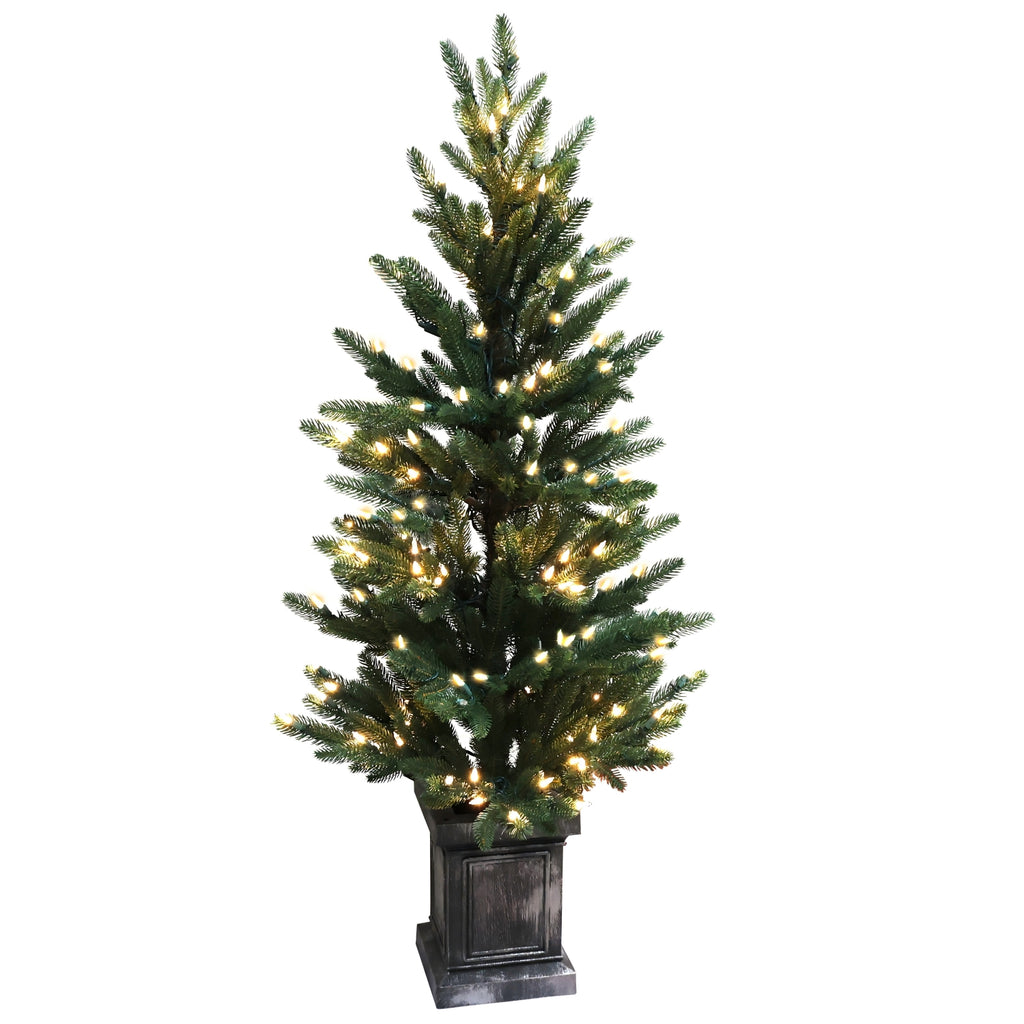 Pre-Lit Potted Pine Christmas Tree, 4 ft (S48FW23-138TW-174LED)