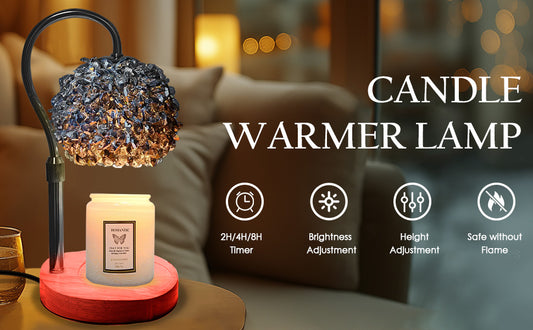 Candle Warmer Lamp with Timer, Dimmer Candle Lamp Warmer Adjustable Height, 312 K9 Crystals Lampshade Electric Wax Melt Warmer with 2 Bulbs, Wax Warmer for Scented Jar Candles (Black)