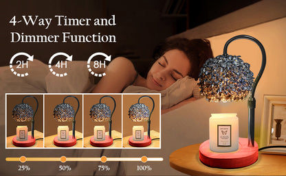 Candle Warmer Lamp with Timer, Dimmer Candle Lamp Warmer Adjustable Height, 312 K9 Crystals Lampshade Electric Wax Melt Warmer with 2 Bulbs, Wax Warmer for Scented Jar Candles (Black)