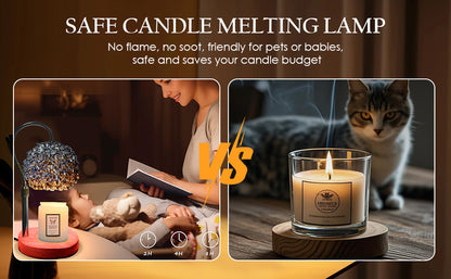 Candle Warmer Lamp with Timer, Dimmer Candle Lamp Warmer Adjustable Height, 312 K9 Crystals Lampshade Electric Wax Melt Warmer with 2 Bulbs, Wax Warmer for Scented Jar Candles (Black)