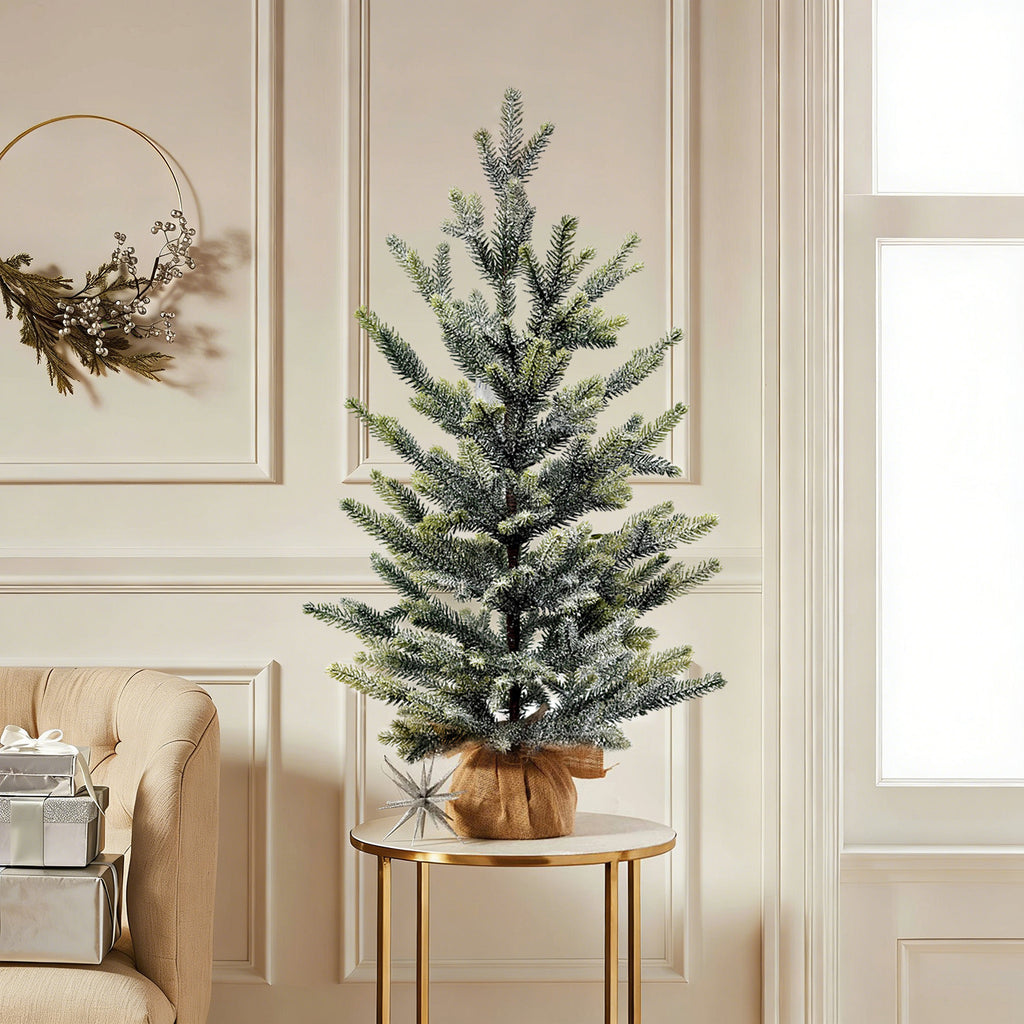 Mini Christmas Tree 24" – Flocked Greenery with Burlap Base – YCY399F-24T