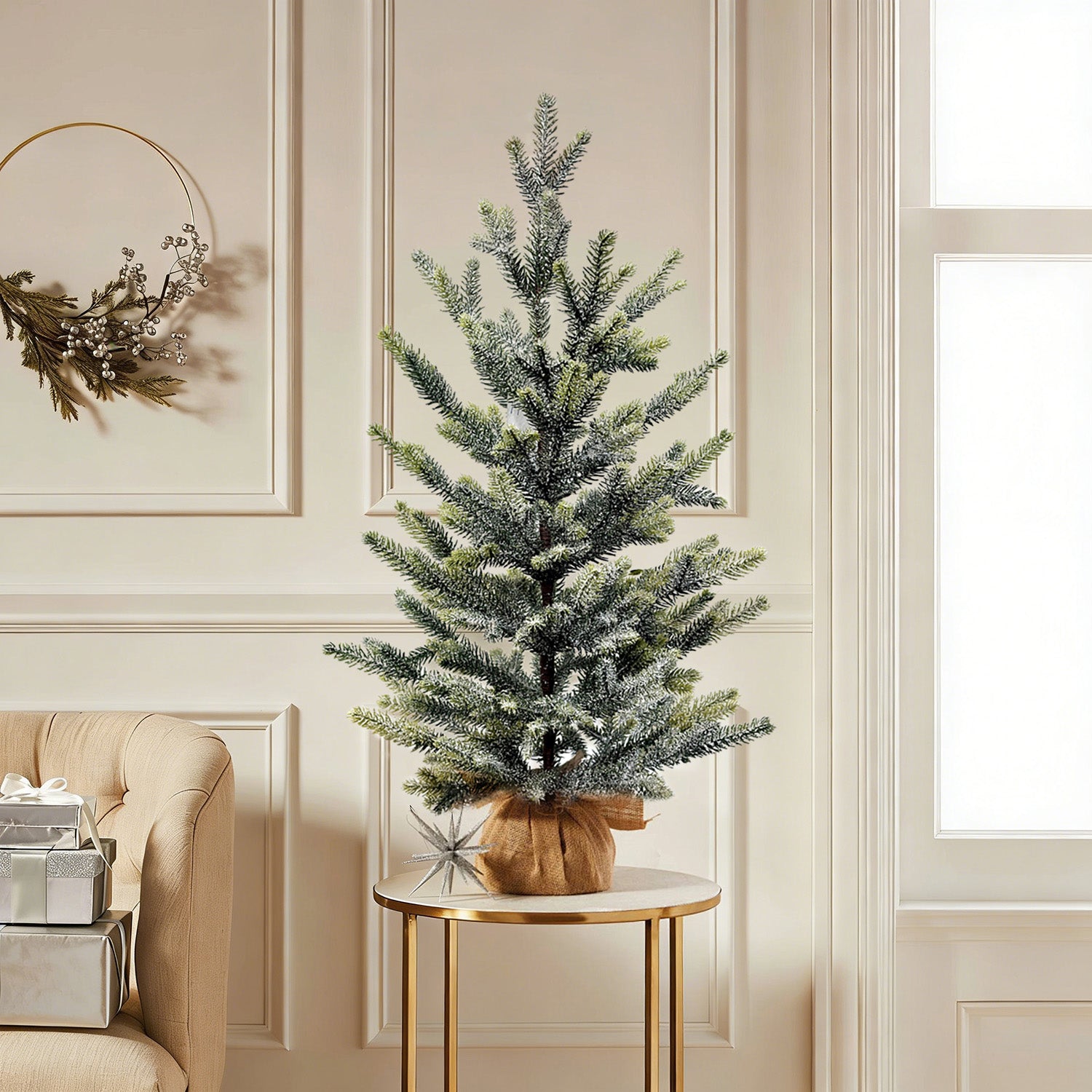 Mini Christmas Tree 24" – Flocked Greenery with Burlap Base – YCY399F-24T