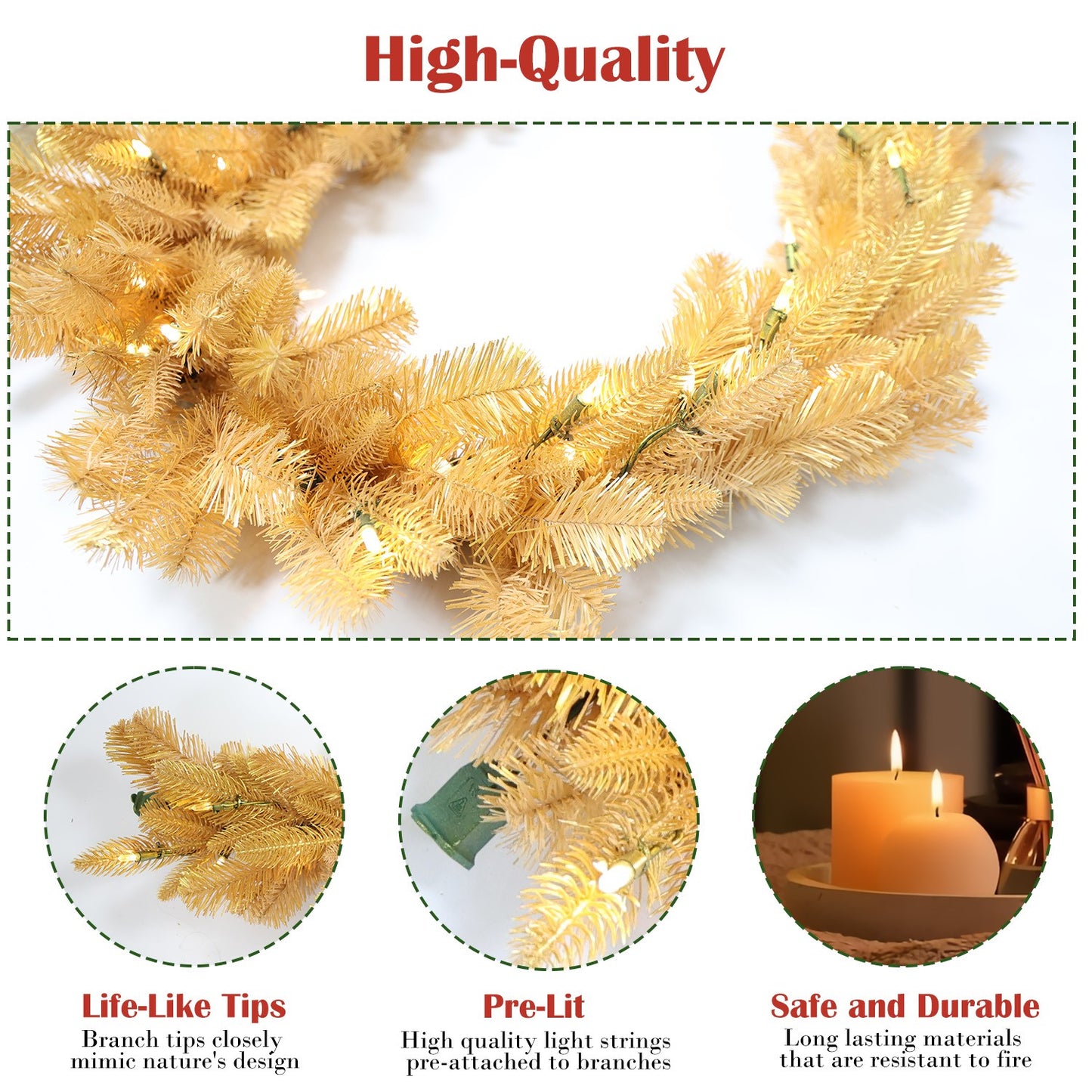 Pre-Lit Warm White LEDs Garland (G108FW12-224T-72LED-P)