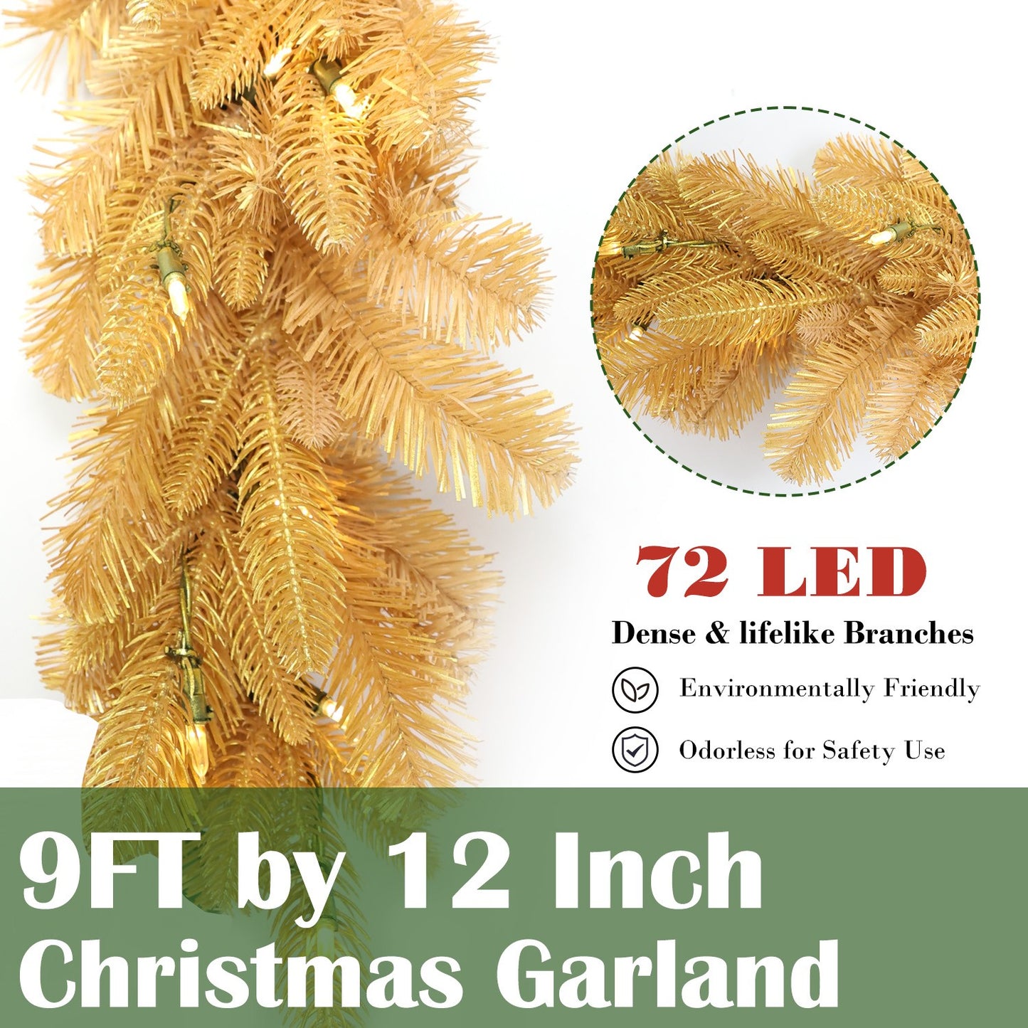 Pre-Lit Warm White LEDs Garland (G108FW12-224T-72LED-P)
