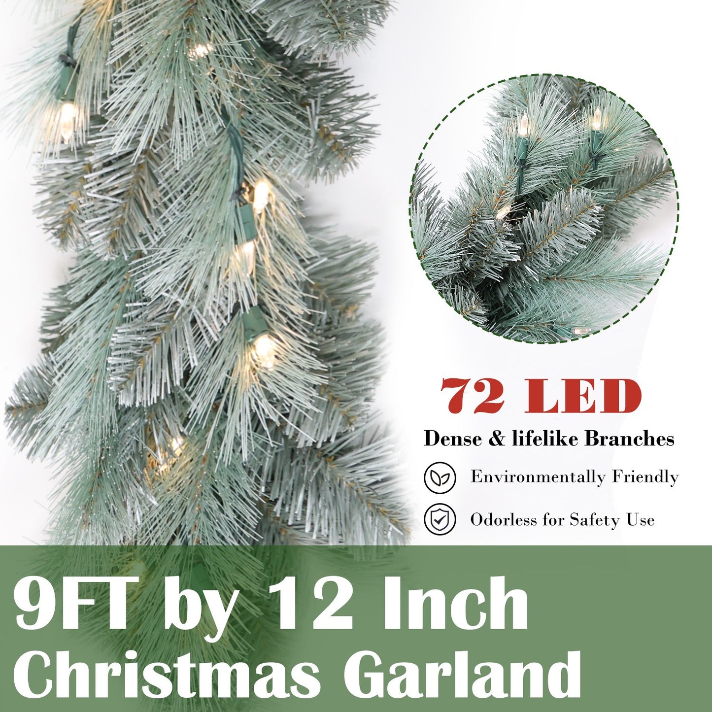 Pre-Lit Warm White LEDs Garland (G108FW12-224T-72LED)