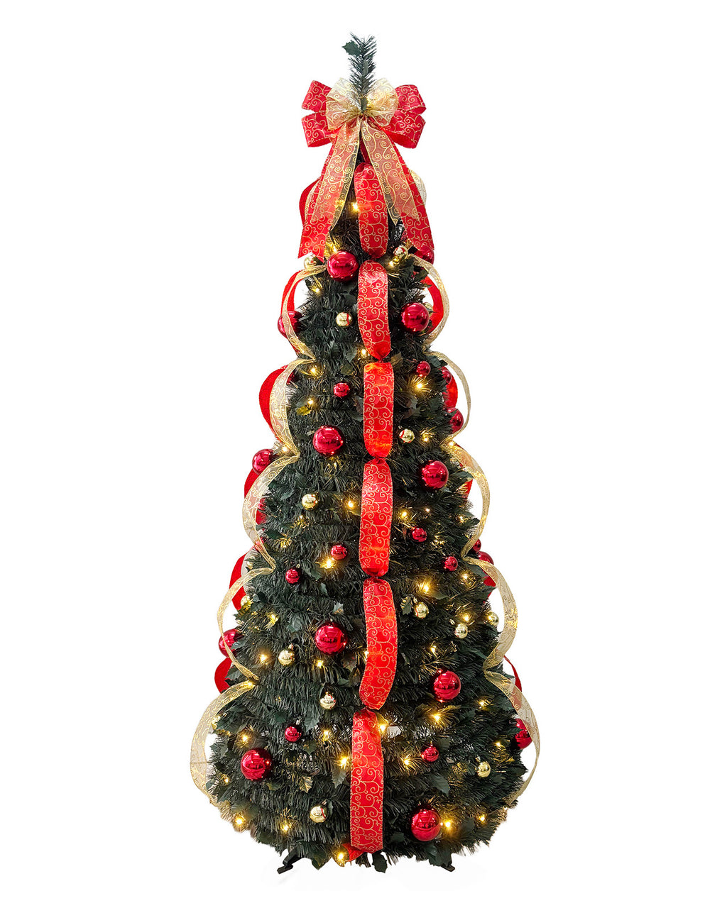 Pre-lit Tinsel with Ornaments & Bow – Folding Christmas Tree 6FT – Q31660AL/RG
