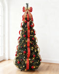 Pre-lit Tinsel with Ornaments & Bow – Folding Christmas Tree 6FT – Q31660AL/RG